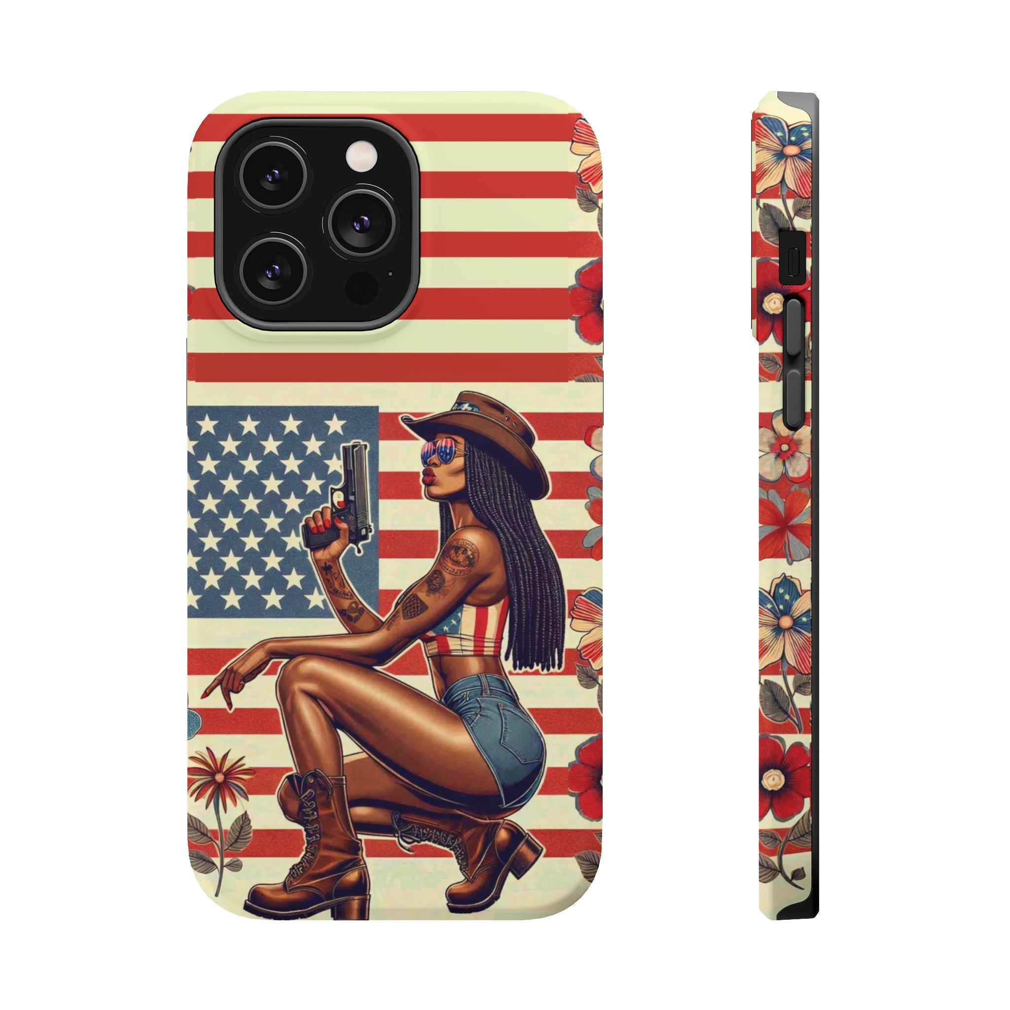Americana 9mm Pinup Girl - Magnetic Impact‑Resistant Phone Case  iPhone 13-17 / Samsung S26  MagSafe Compatible