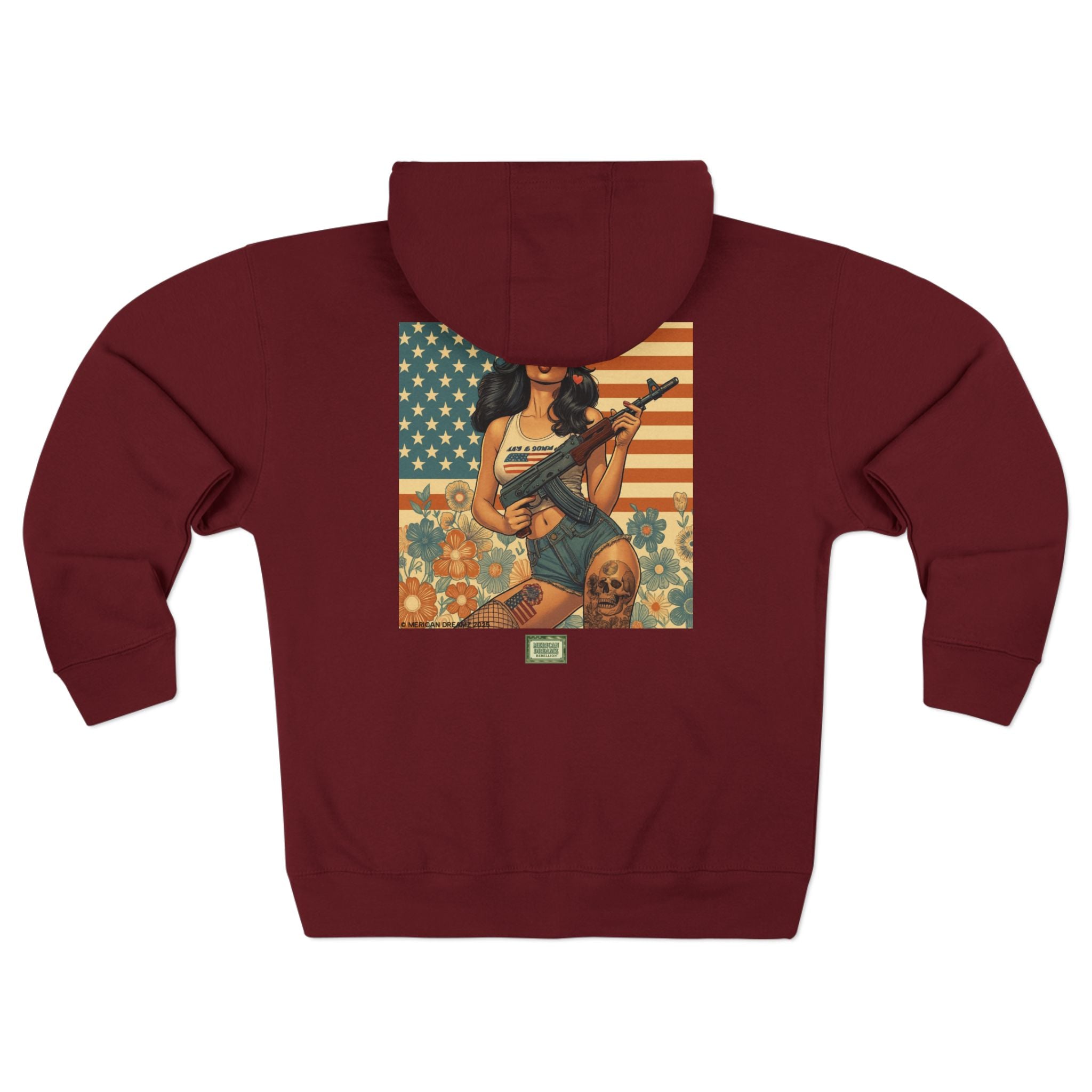 Americana Pinup girl with AK-47 Zip Hoodie — Retro Vintage Patriotic Graphic