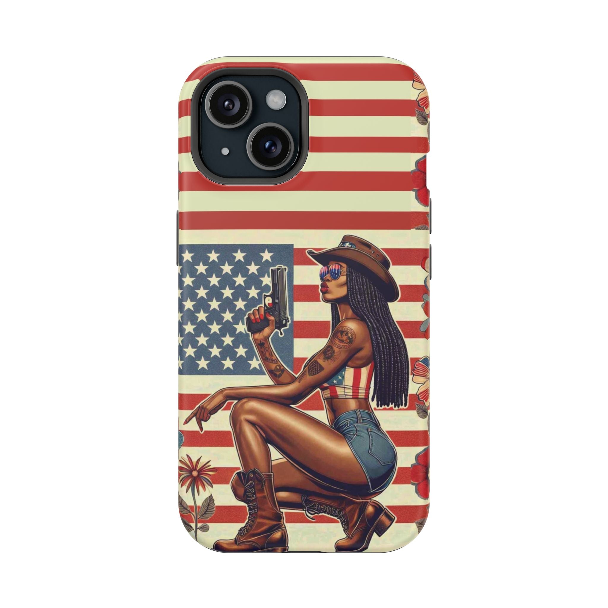 Americana 9mm Pinup Girl - Magnetic Impact‑Resistant Phone Case  iPhone 13-17 / Samsung S26  MagSafe Compatible