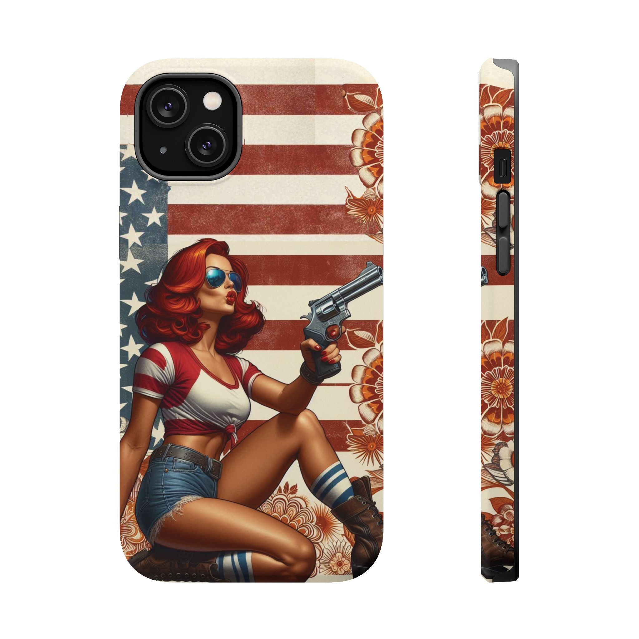 Americana .44 Magnum Pinup Girl - Magnetic Impact‑Resistant Phone Case  iPhone 13-17 / Samsung S26  MagSafe Compatible