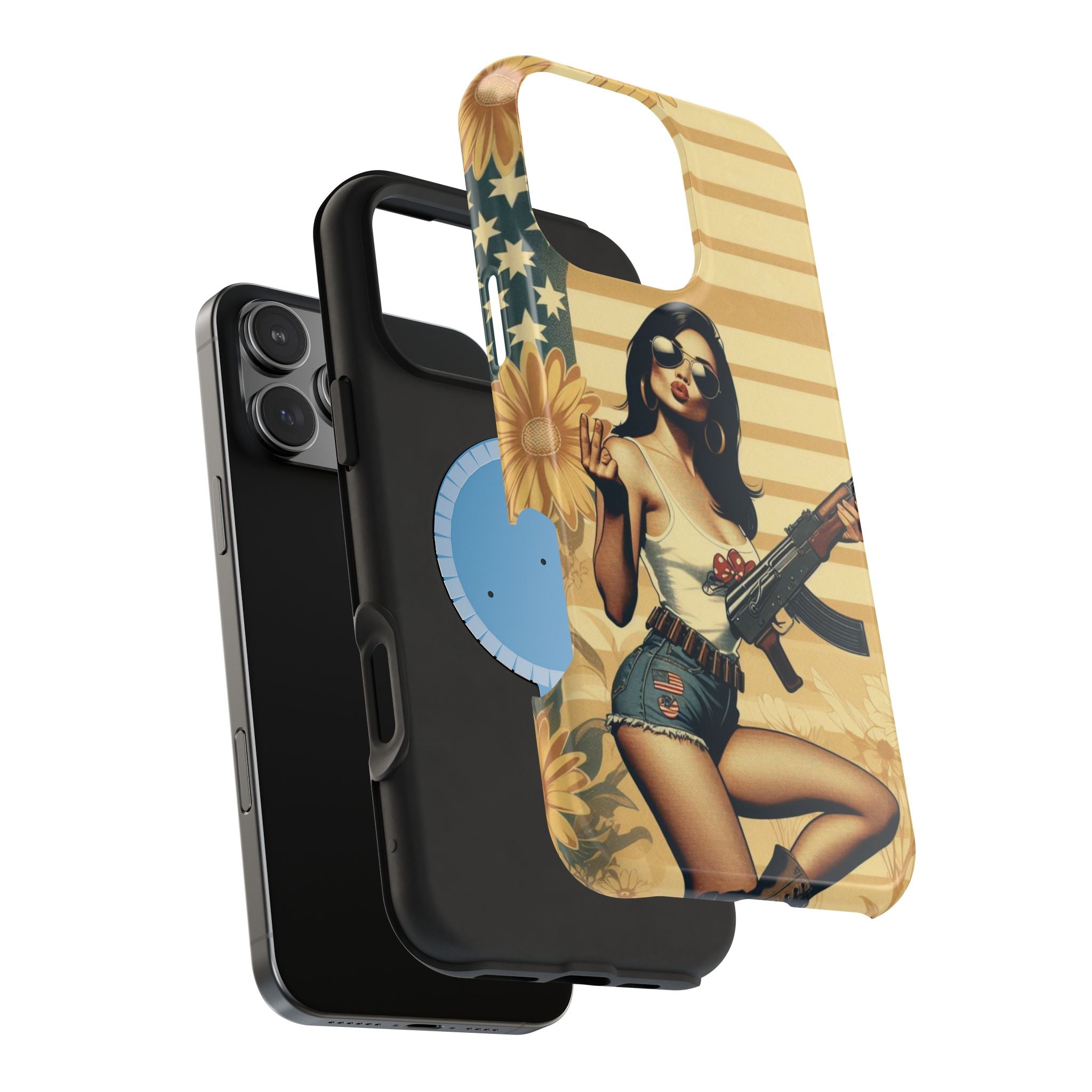 Americana AK-47 Pinup Girl - Magnetic Impact‑Resistant Phone Case  iPhone 13-17 / Samsung S26  MagSafe Compatible