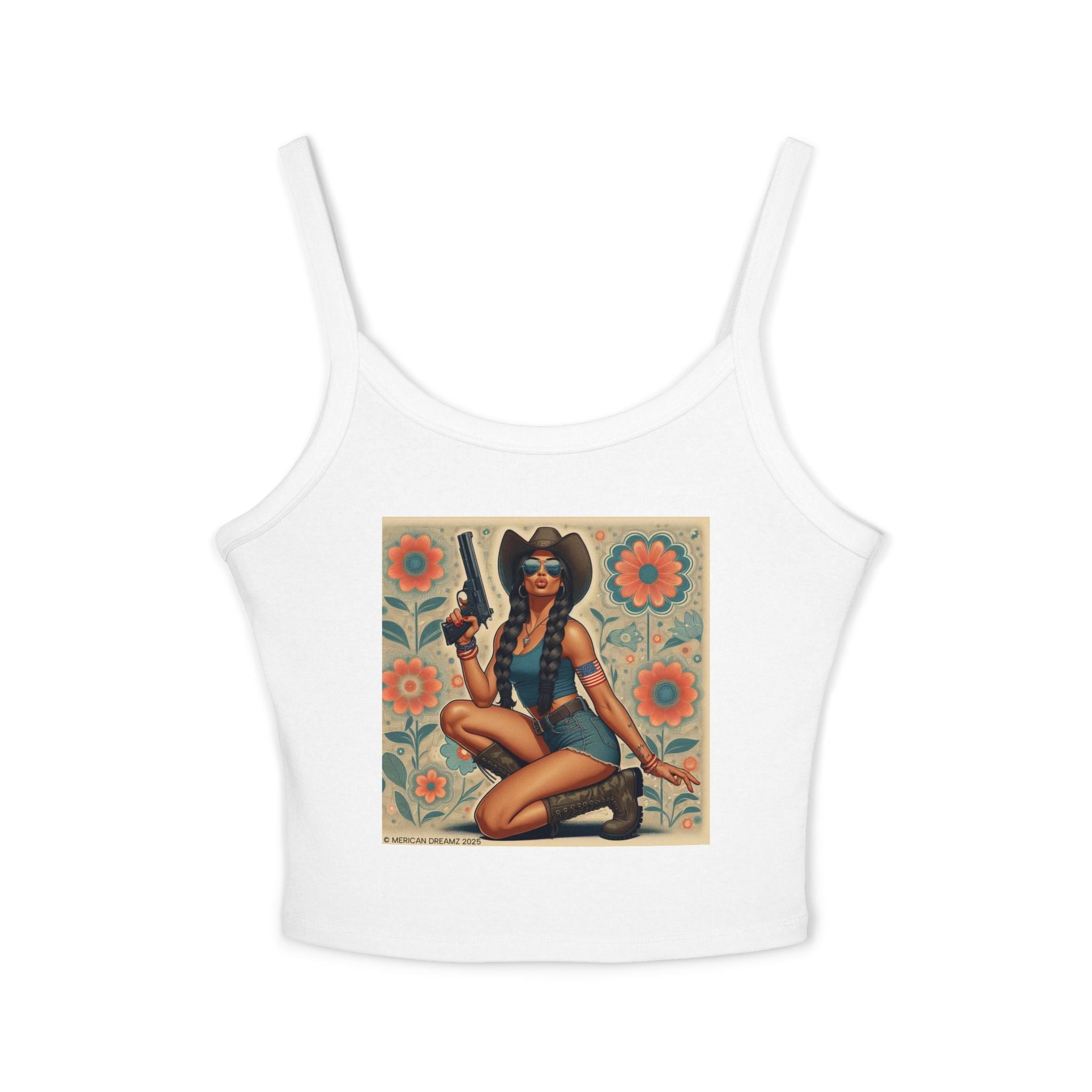 Retro Pinup Girl Tank Top — Vintage Floral Spaghetti Strap