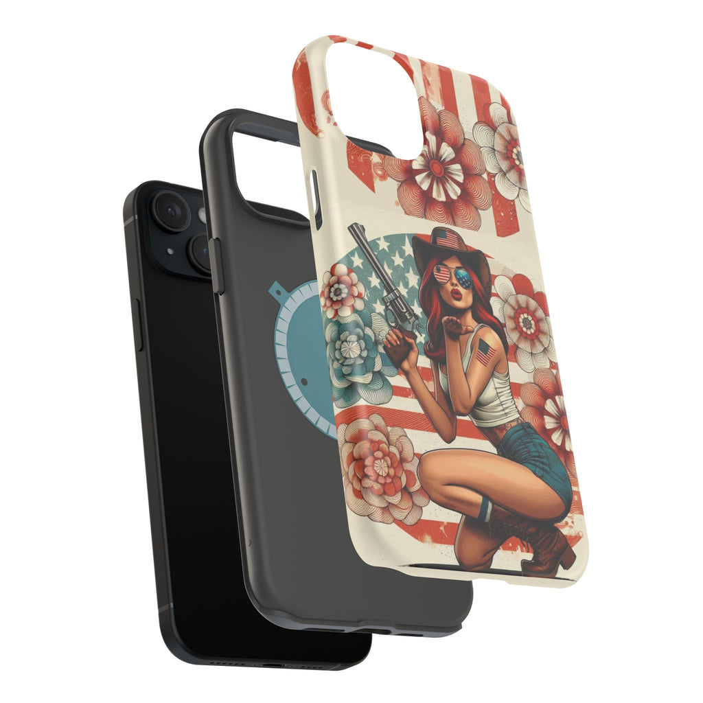 Americana .44 Magnum Pinup Girl - Magnetic Impact‑Resistant Phone Case  iPhone 13-17 / Samsung S26  MagSafe Compatible