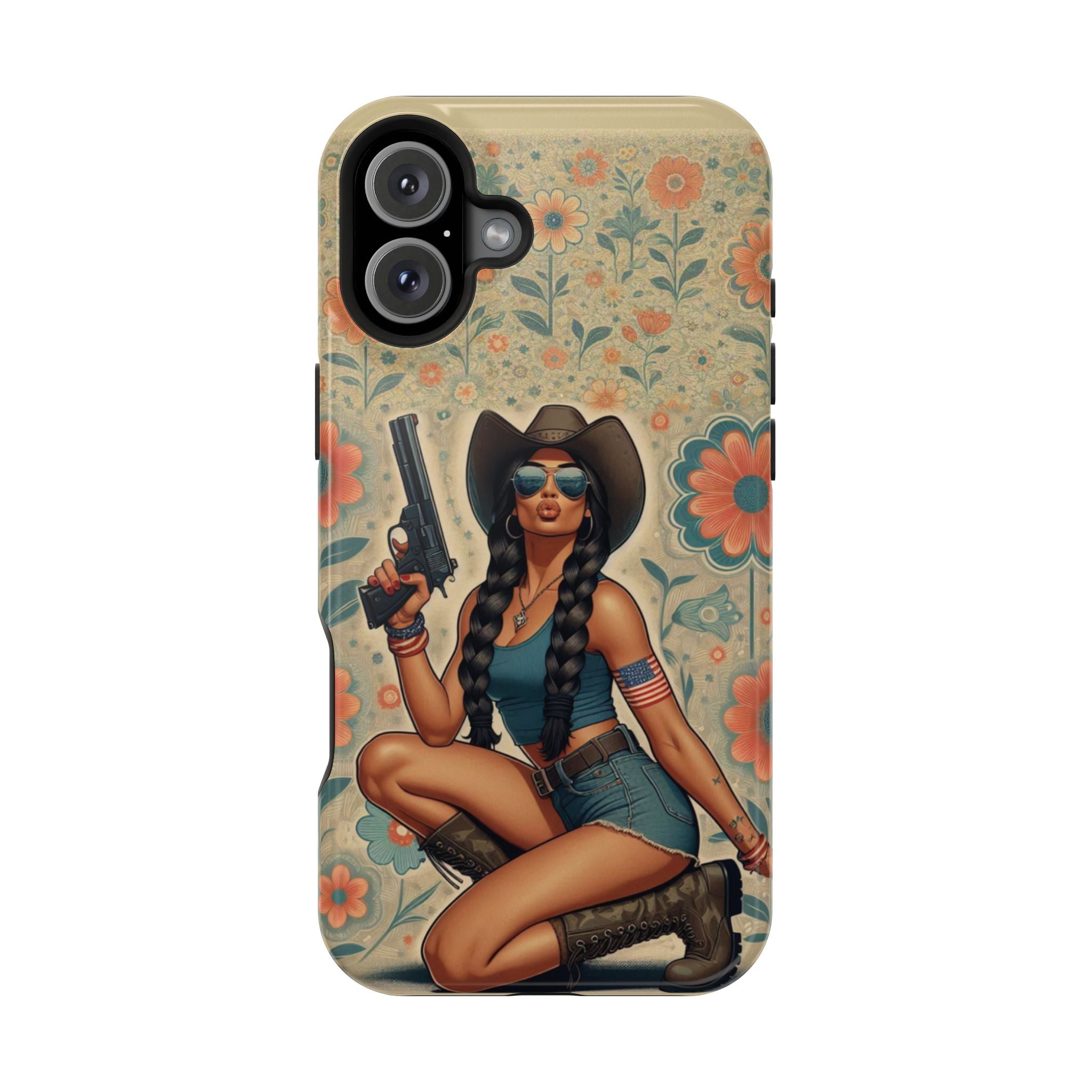 Americana 9mm Pinup Girl - Magnetic Impact‑Resistant Phone Case  iPhone 13-17 / Samsung S26  MagSafe Compatible