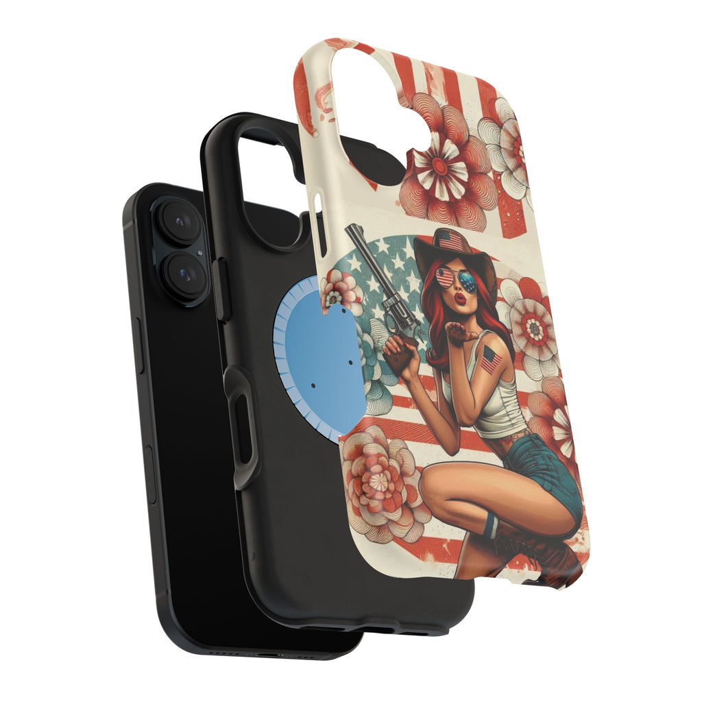 Americana .44 Magnum Pinup Girl - Magnetic Impact‑Resistant Phone Case  iPhone 13-17 / Samsung S26  MagSafe Compatible
