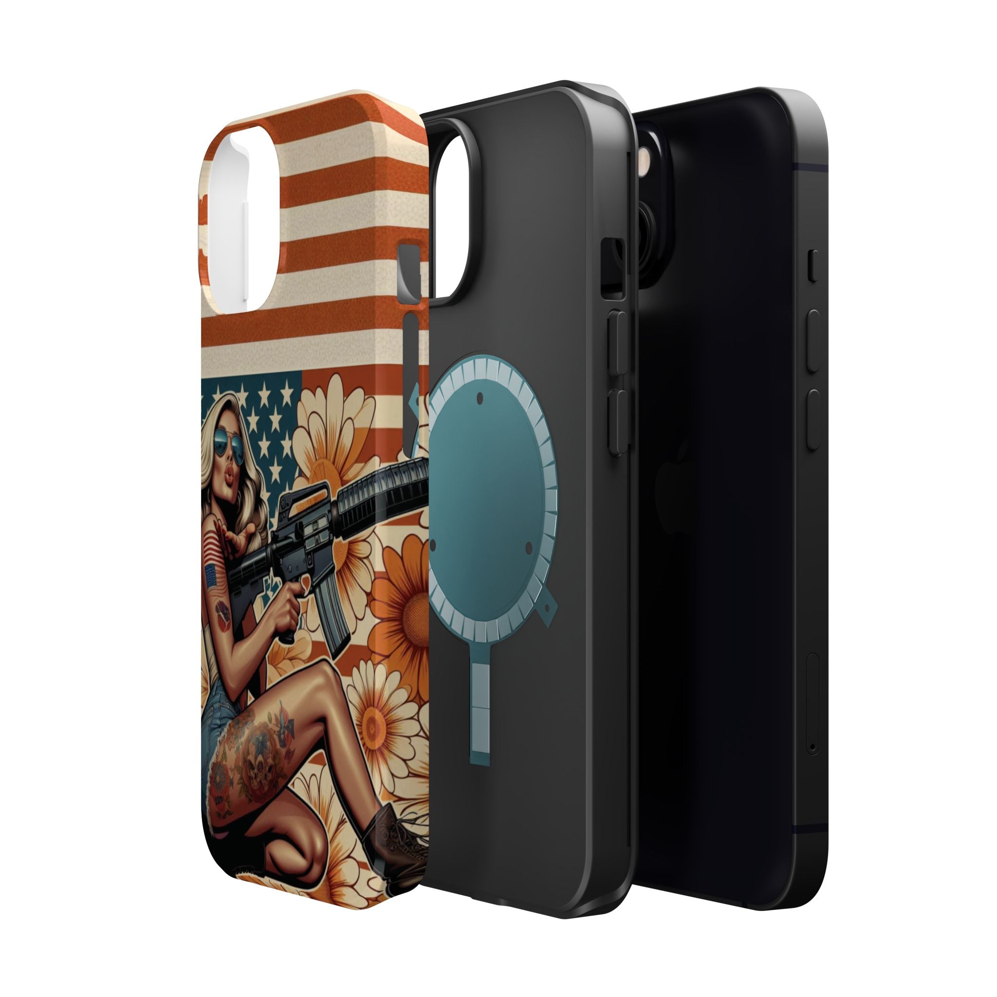 Americana AR-15 Pinup Girl - Magnetic Impact‑Resistant Phone Case  iPhone 13-17 / Samsung S26  MagSafe Compatible