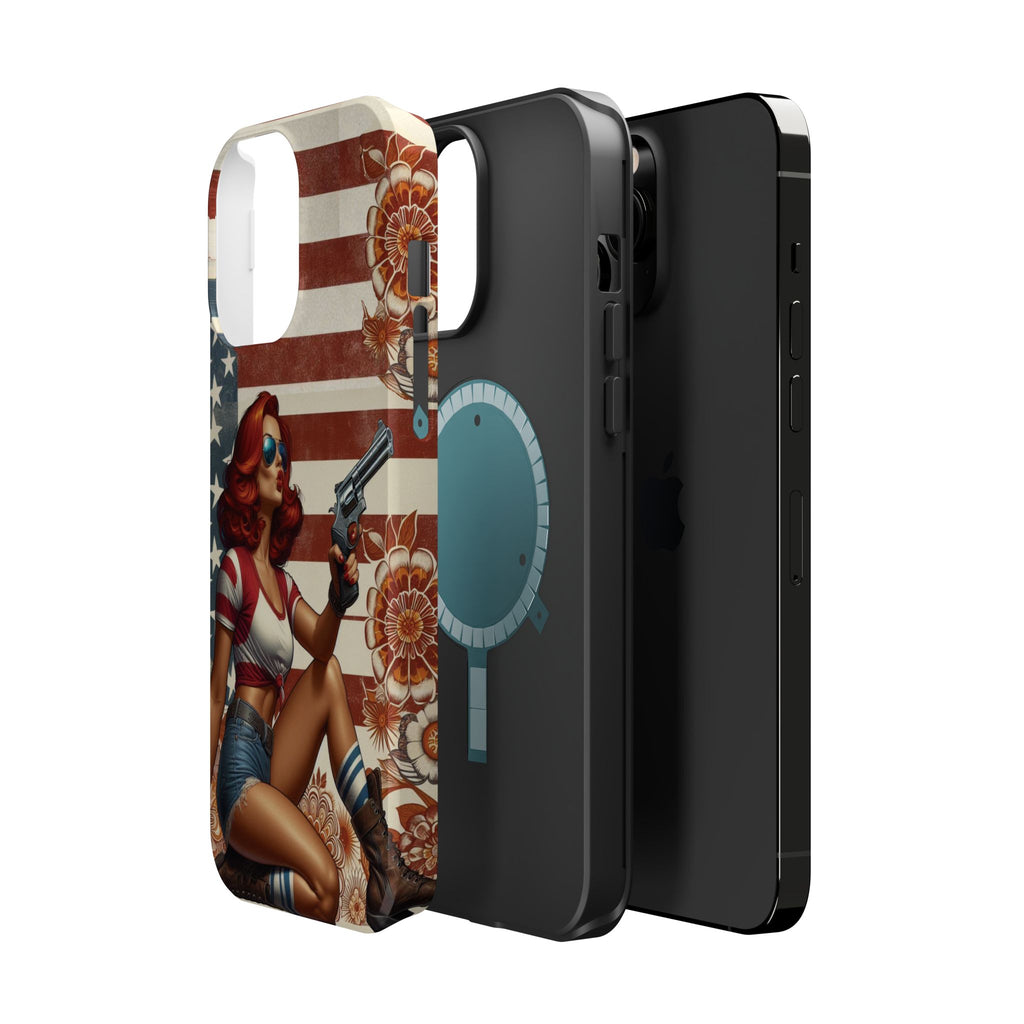 Americana .44 Magnum Pinup Girl - Magnetic Impact‑Resistant Phone Case  iPhone 13-17 / Samsung S26  MagSafe Compatible
