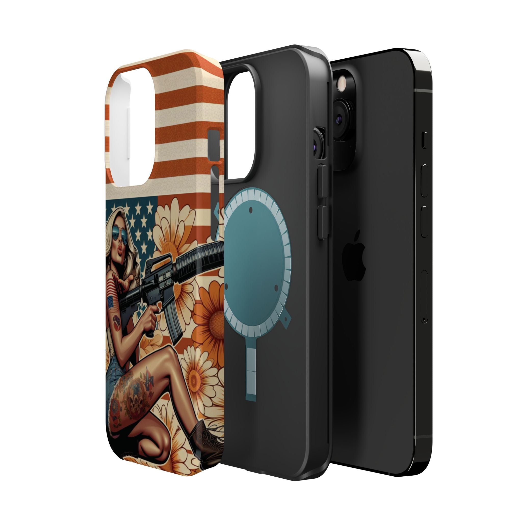 Americana AR-15 Pinup Girl - Magnetic Impact‑Resistant Phone Case  iPhone 13-17 / Samsung S26  MagSafe Compatible