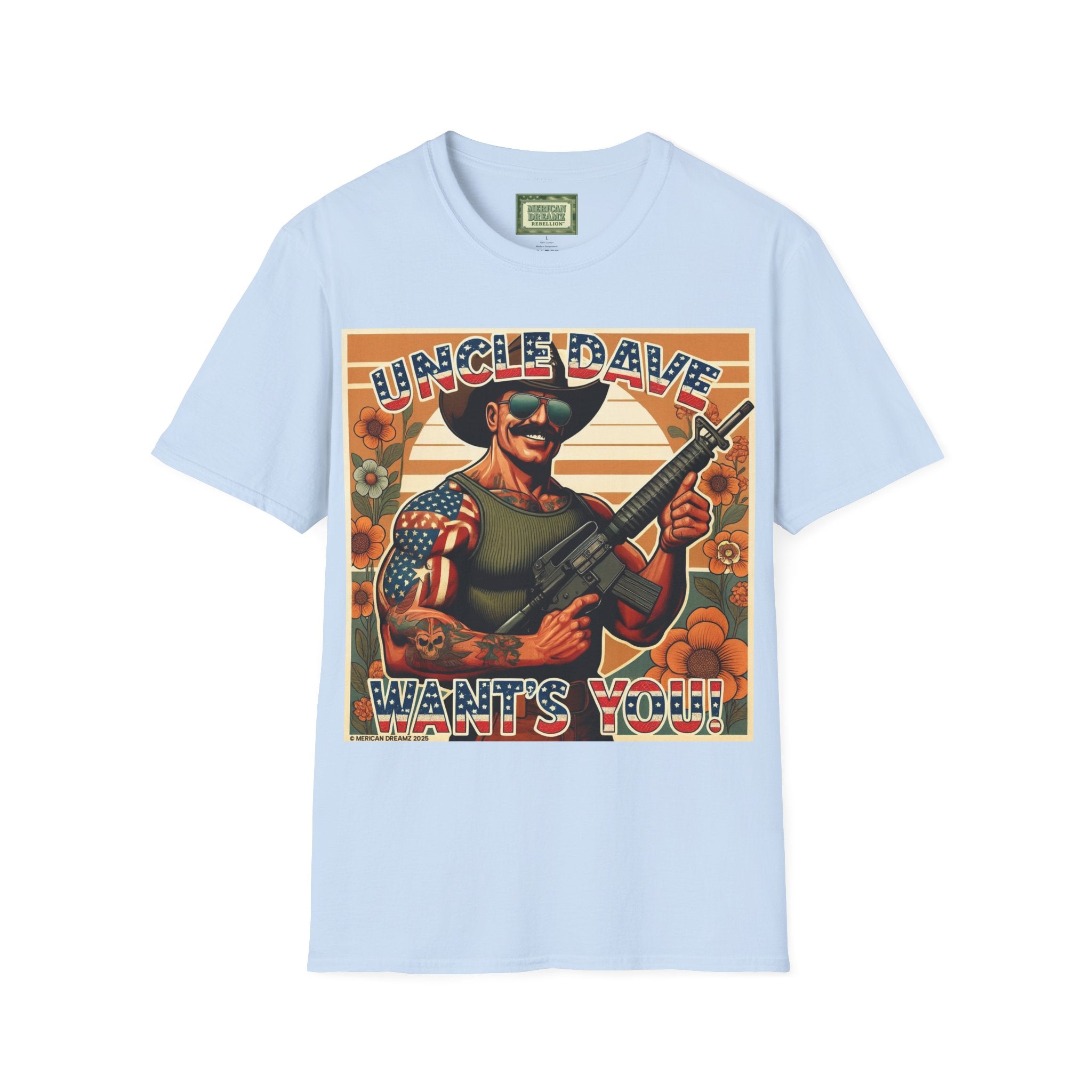 Uncle Dave Wants You, Owner-Artist T Shirt | Patriotic Rifle Retro Illustration from, the Merica the Beautiful Collection (US Only)