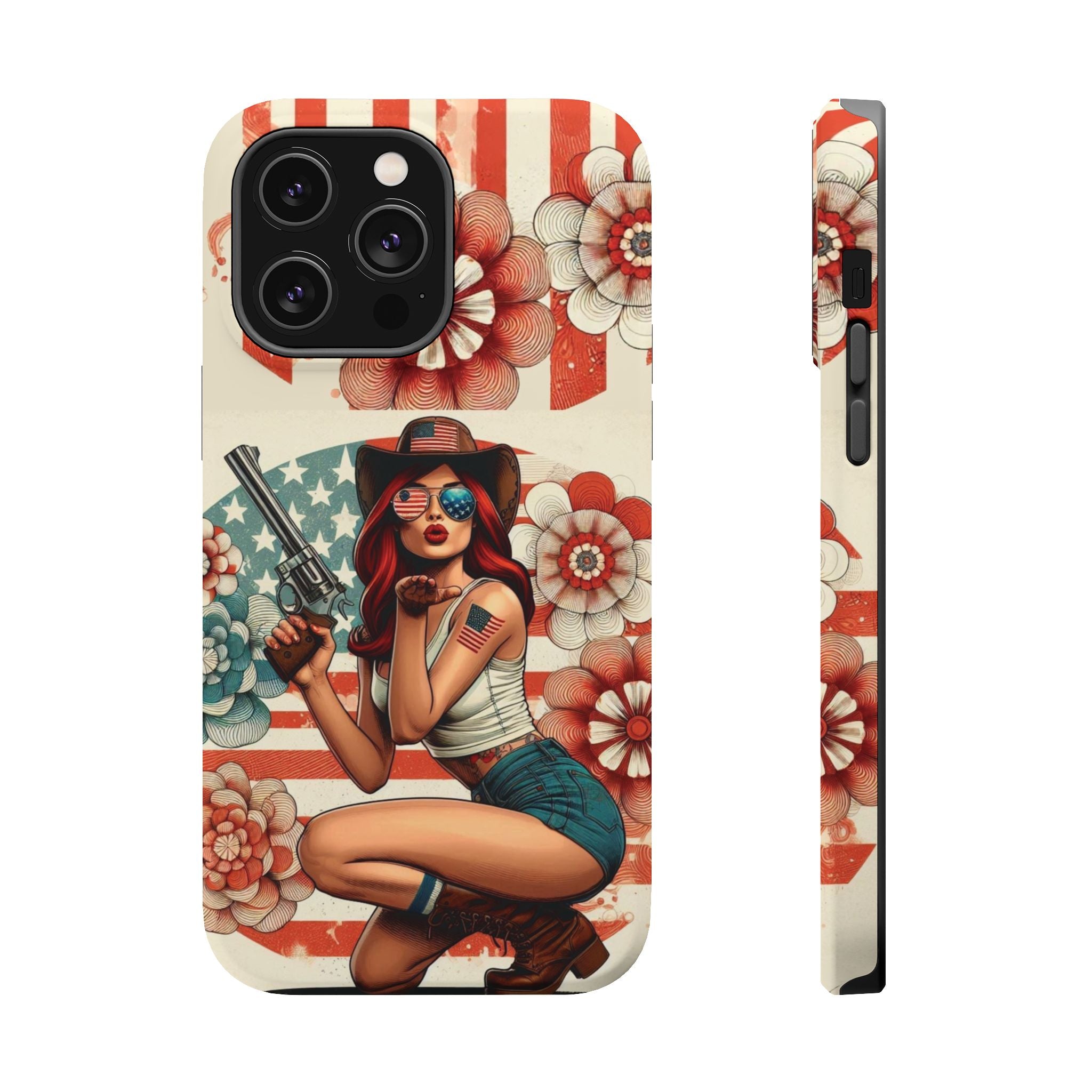 Americana .44 Magnum Pinup Girl - Magnetic Impact‑Resistant Phone Case  iPhone 13-17 / Samsung S26  MagSafe Compatible