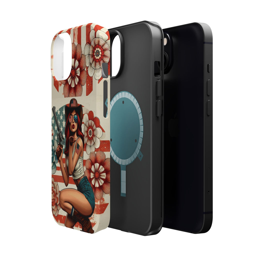 Americana .44 Magnum Pinup Girl - Magnetic Impact‑Resistant Phone Case  iPhone 13-17 / Samsung S26  MagSafe Compatible