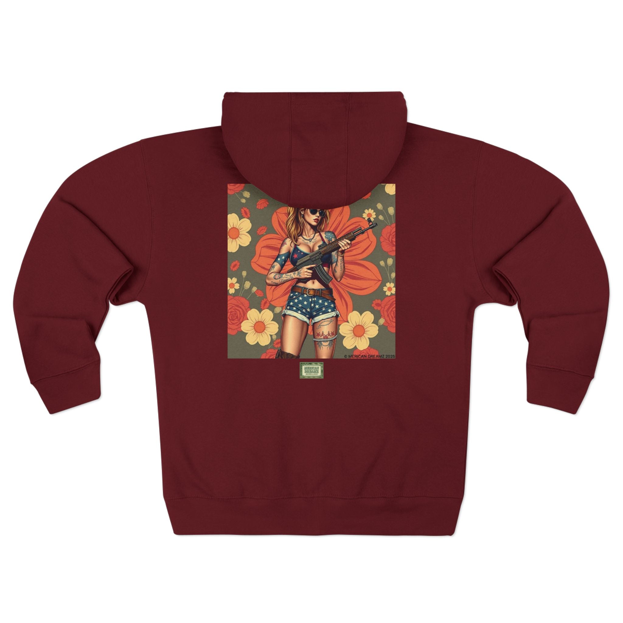 Americana Pinup girl with AK-47 Zip Hoodie — Retro Vintage Patriotic Graphic
