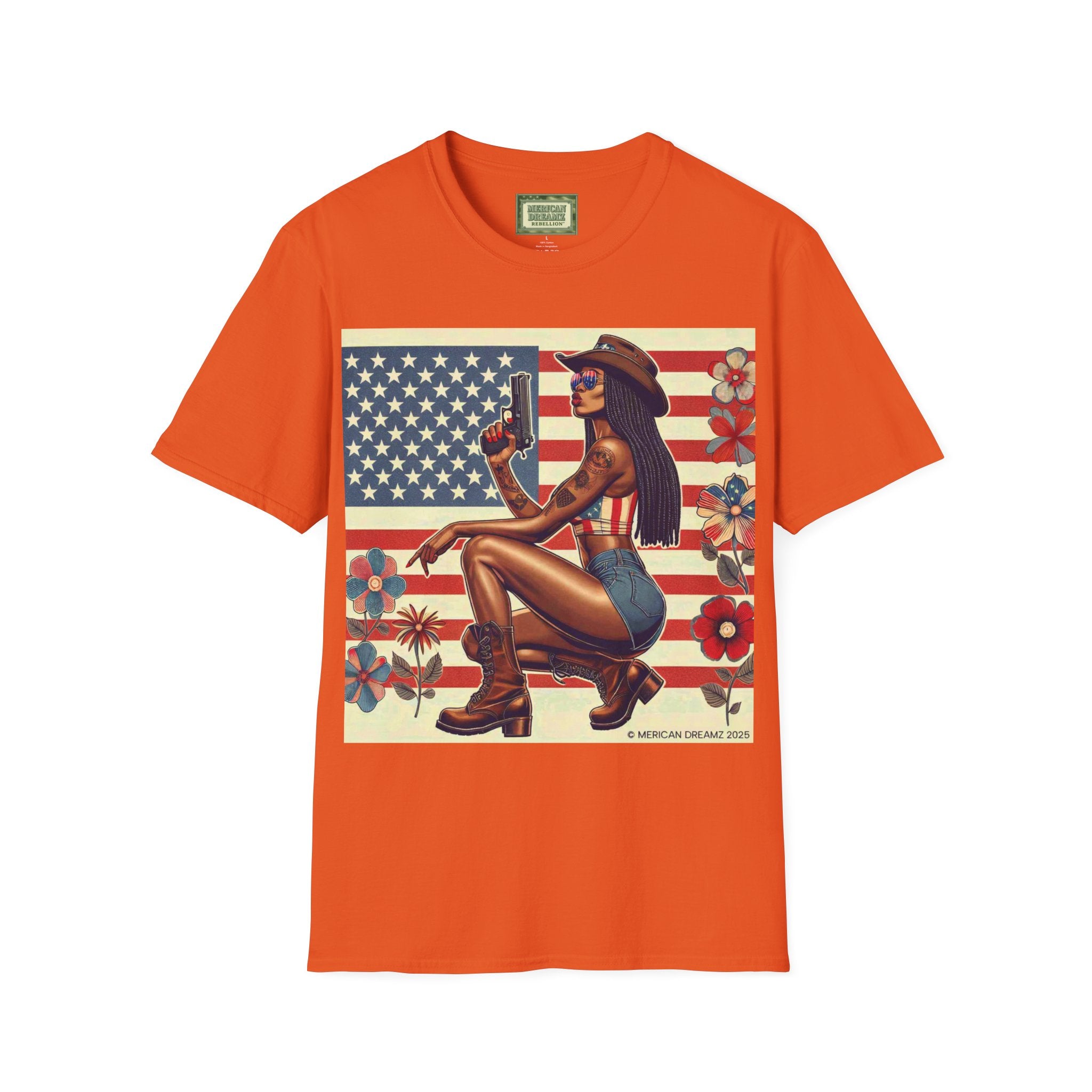Pin-Up Americana T-Shirt — Retro Floral Gun Cowgirl Vintage Style (US Only)