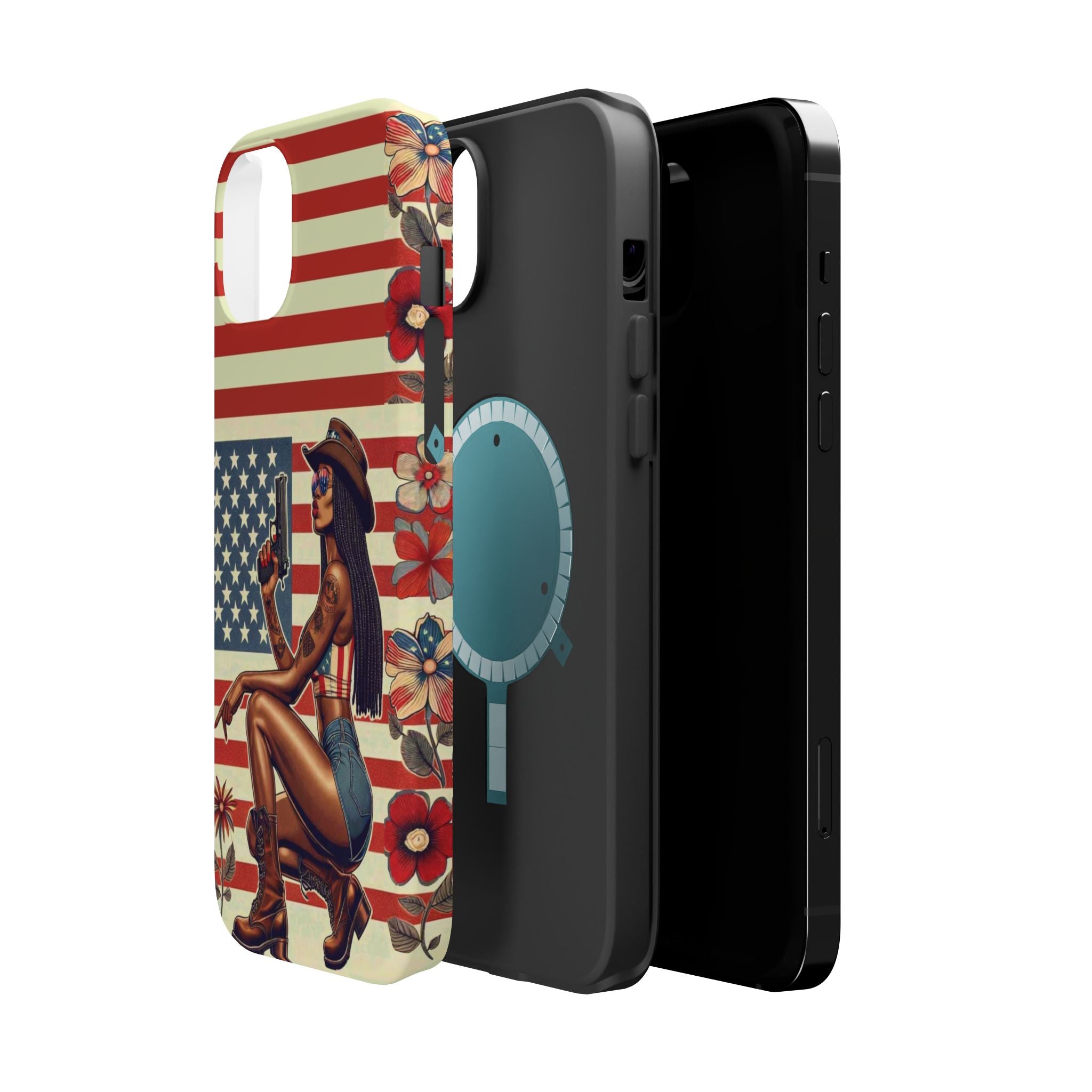 Americana 9mm Pinup Girl - Magnetic Impact‑Resistant Phone Case  iPhone 13-17 / Samsung S26  MagSafe Compatible