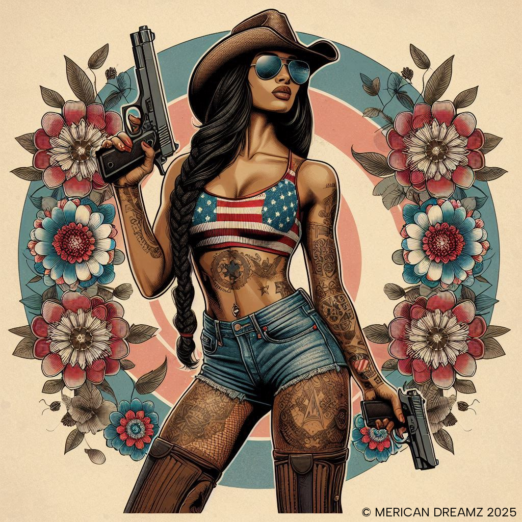 Pin-Up Tank Top — Vintage Americana Gun Flower Girl Graphic