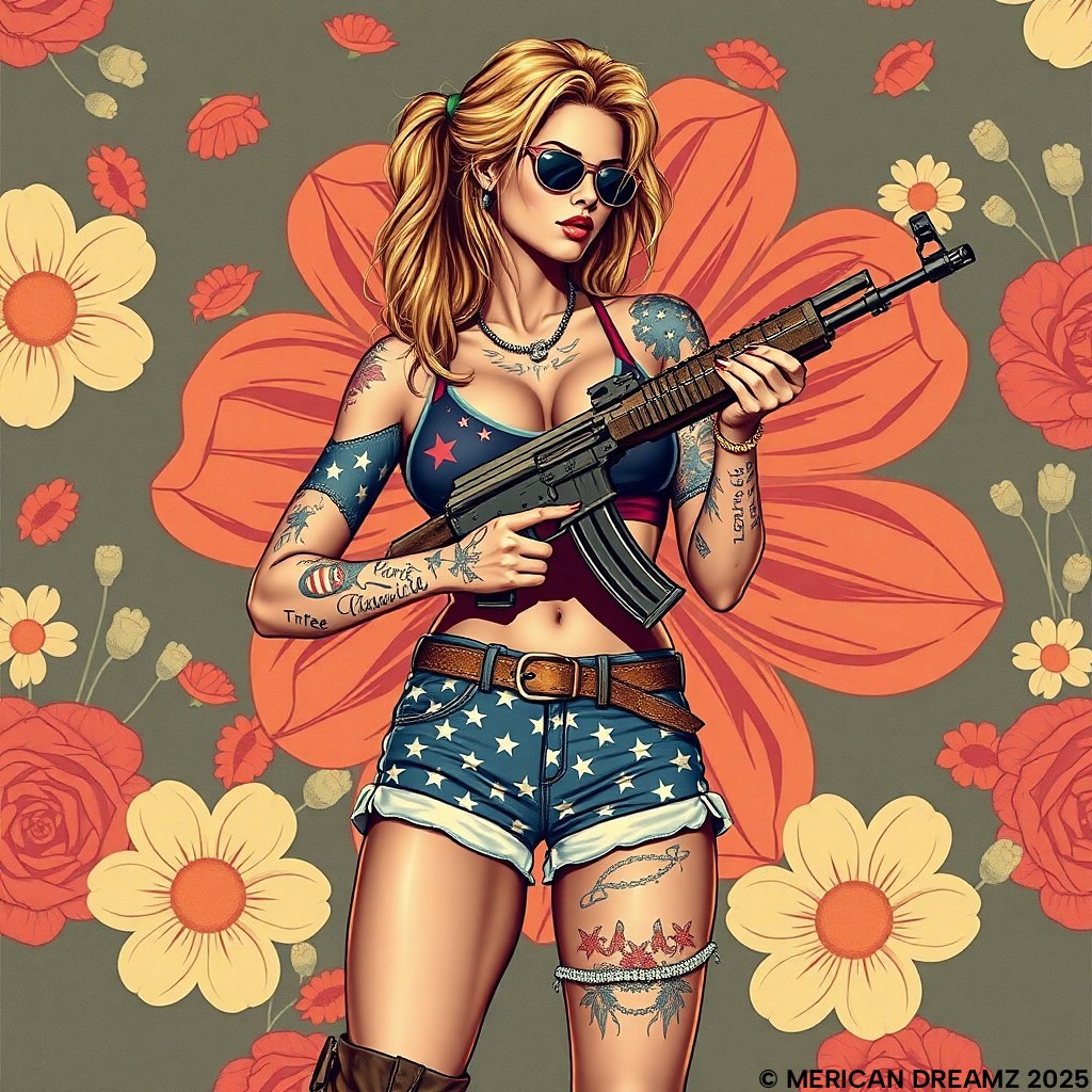 Pin-Up Tank Top — Vintage Americana Gun Flower Girl Graphic