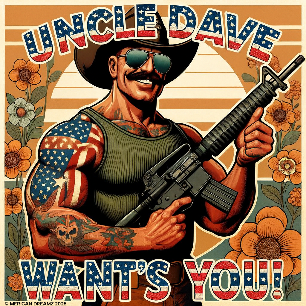 Uncle Dave Wants You, Owner-Artist T Shirt | Patriotic Rifle Retro Illustration from, the Merica the Beautiful Collection (US Only)