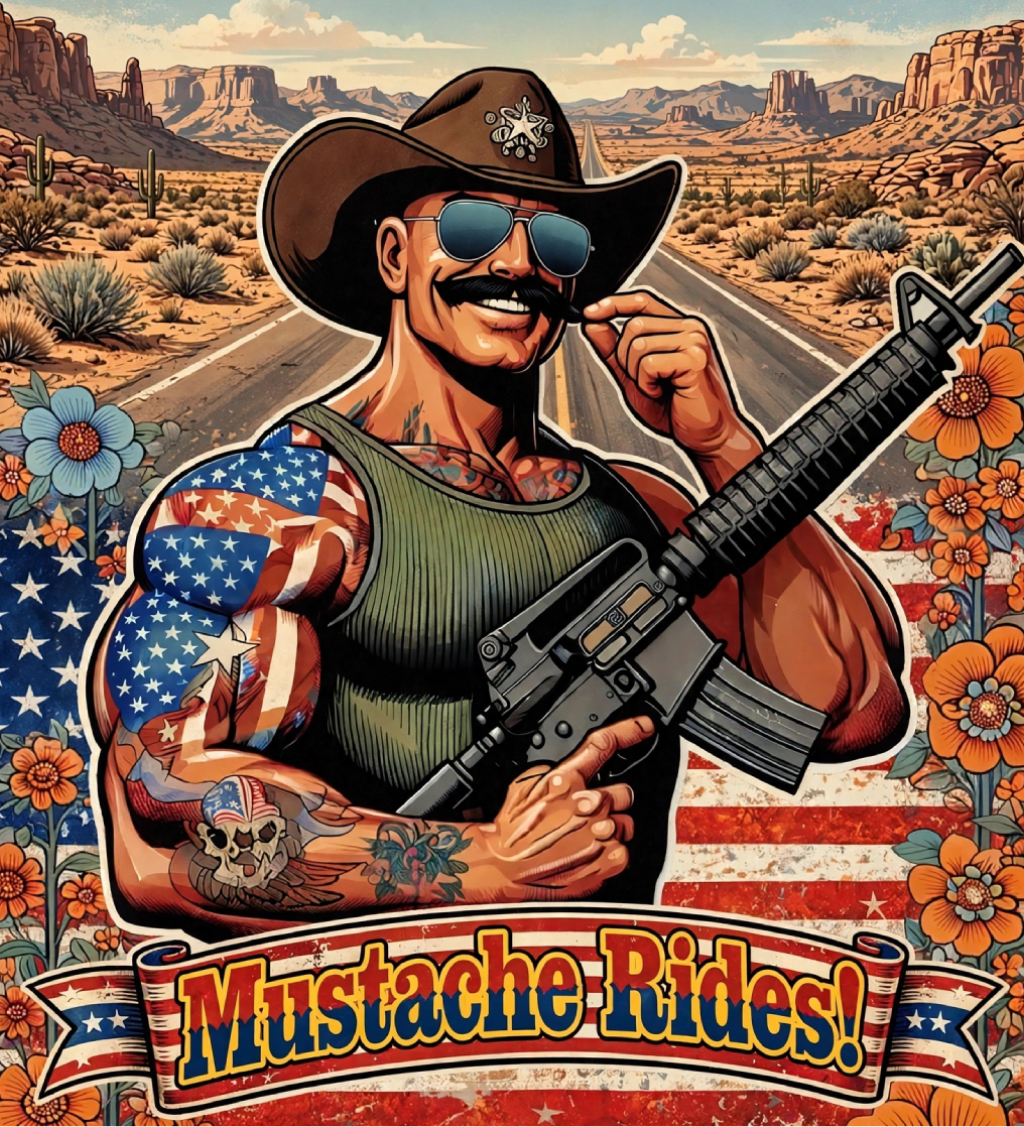 MERICAN UNCLE - Graphic T-Shirt - Mustache Rides - 1