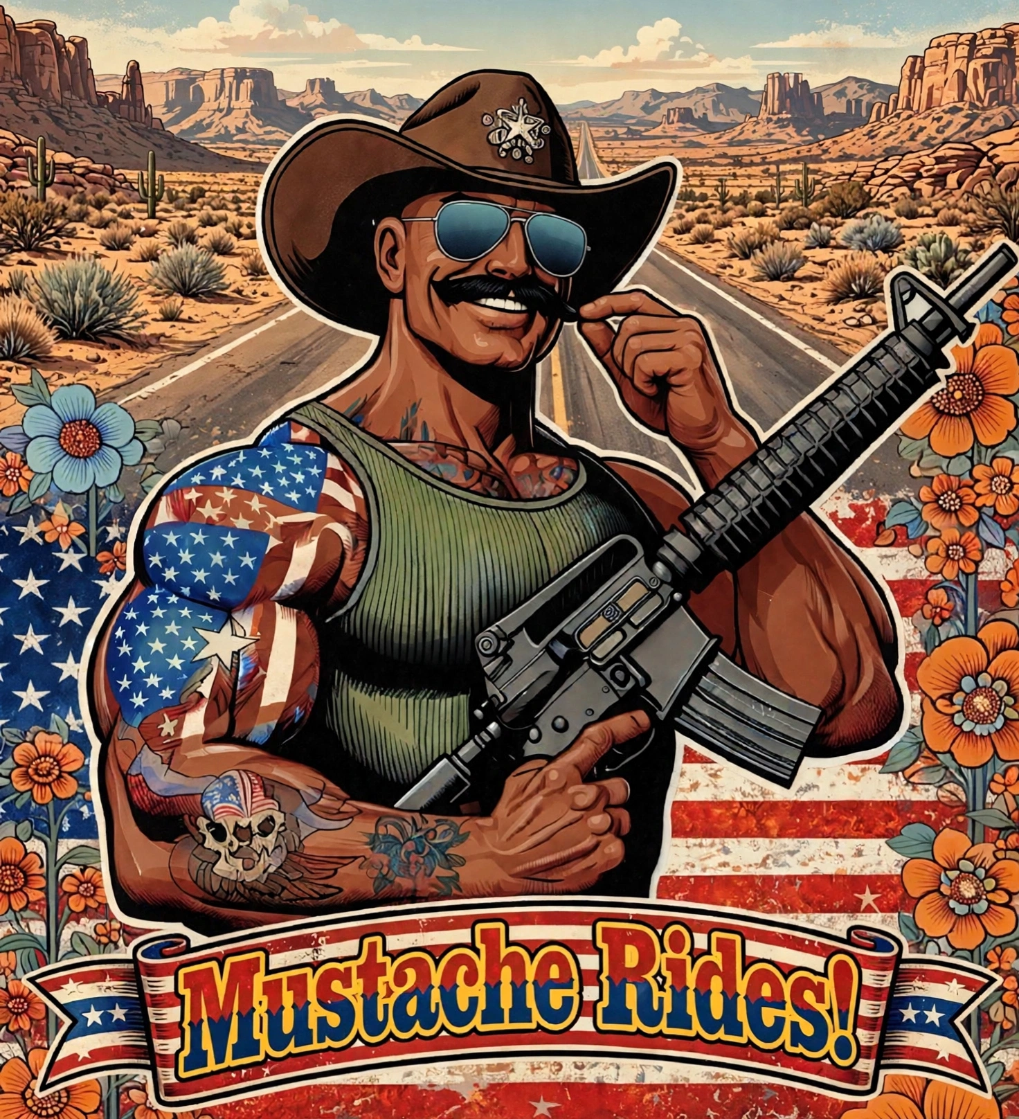 MERICAN UNCLE - Graphic T-Shirt - Mustache Rides - 5