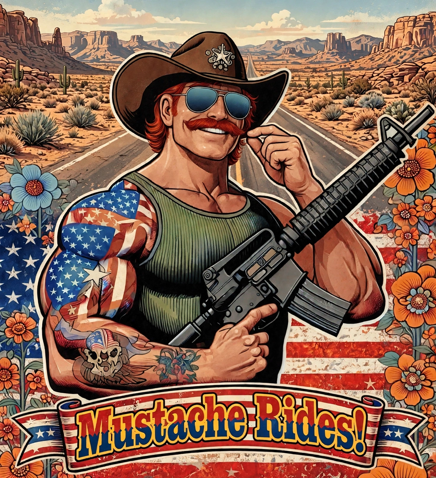 MERICAN UNCLE - Graphic Tank Top - Mustache Rides - 4