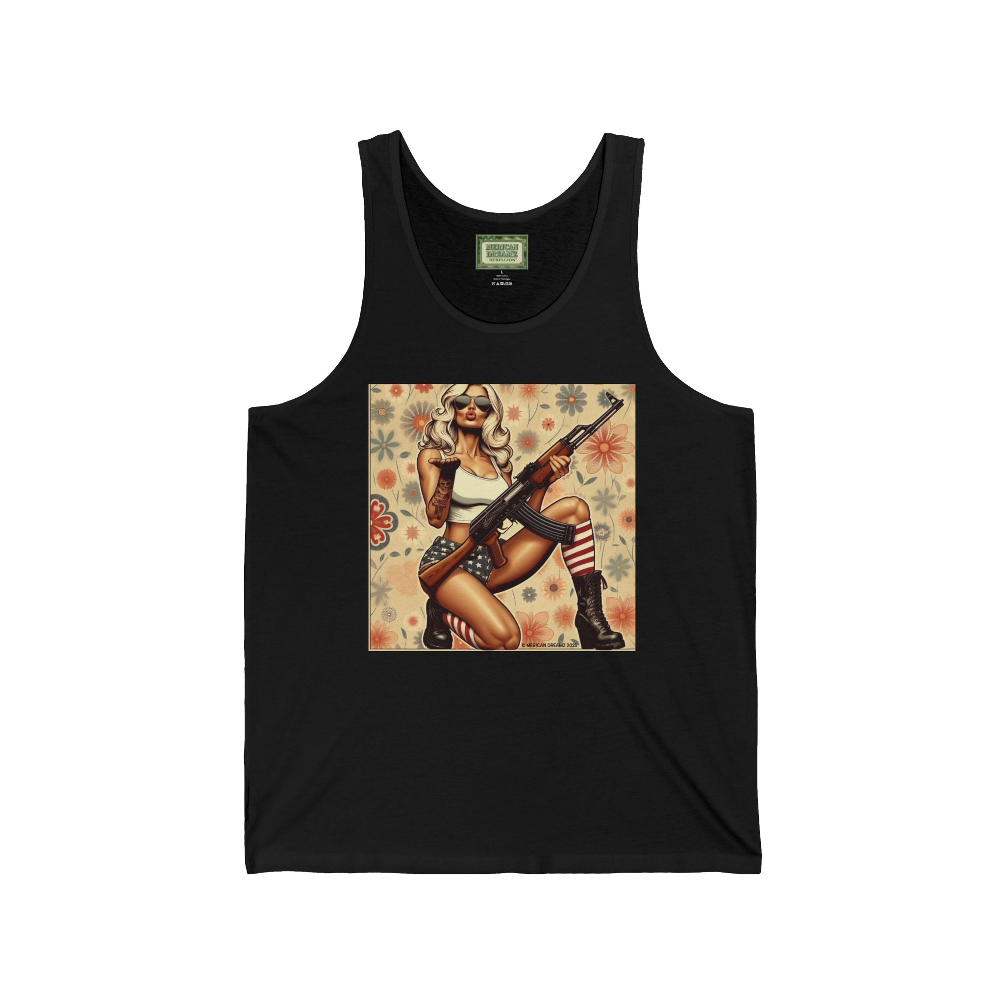Pin-Up Tank Top — Vintage Americana Gun Flower Girl Graphic