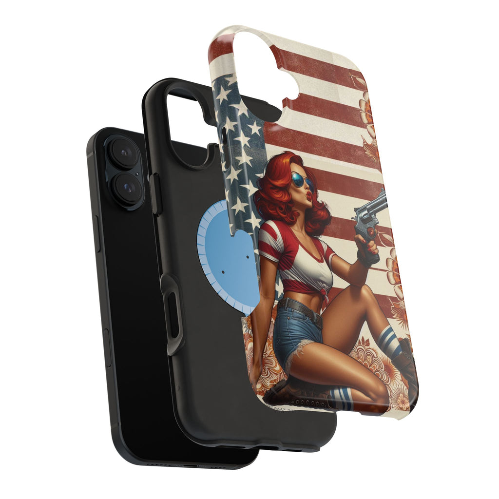 Americana .44 Magnum Pinup Girl - Magnetic Impact‑Resistant Phone Case  iPhone 13-17 / Samsung S26  MagSafe Compatible