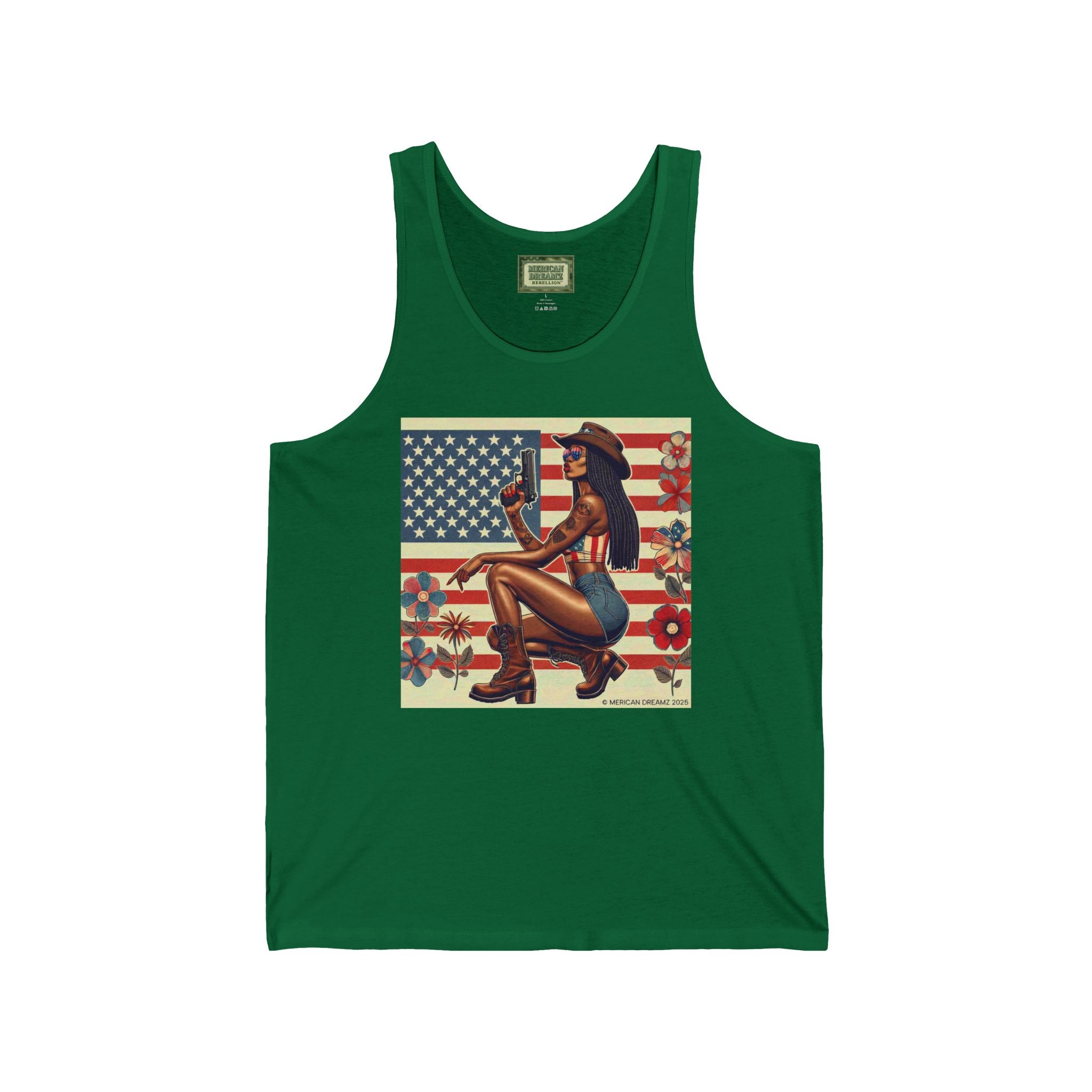 Patriotic Pin-Up Tank Top — Vintage American Flag Girl Graphic