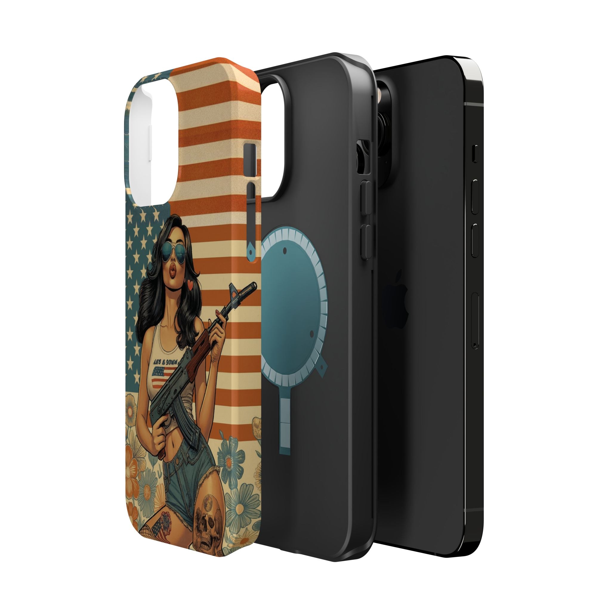 Americana AK-47 Pinup Girl - Magnetic Impact‑Resistant Phone Case  iPhone 13-17 / Samsung S26  MagSafe Compatible