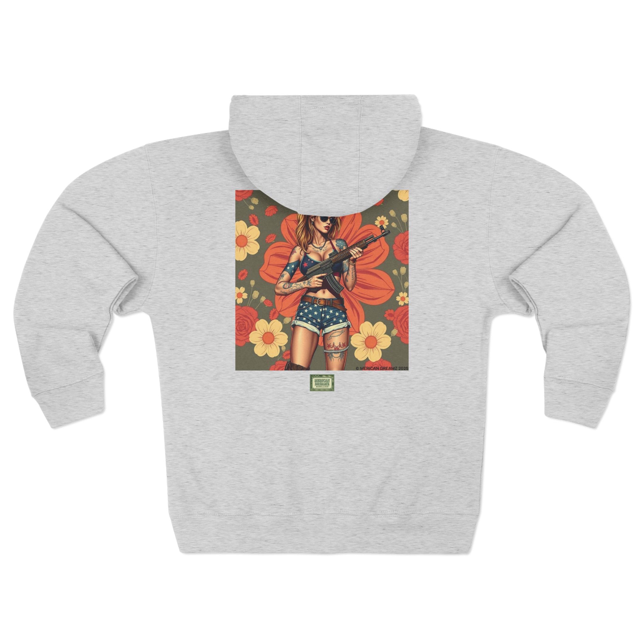 Americana Pinup girl with AK-47 Zip Hoodie — Retro Vintage Patriotic Graphic