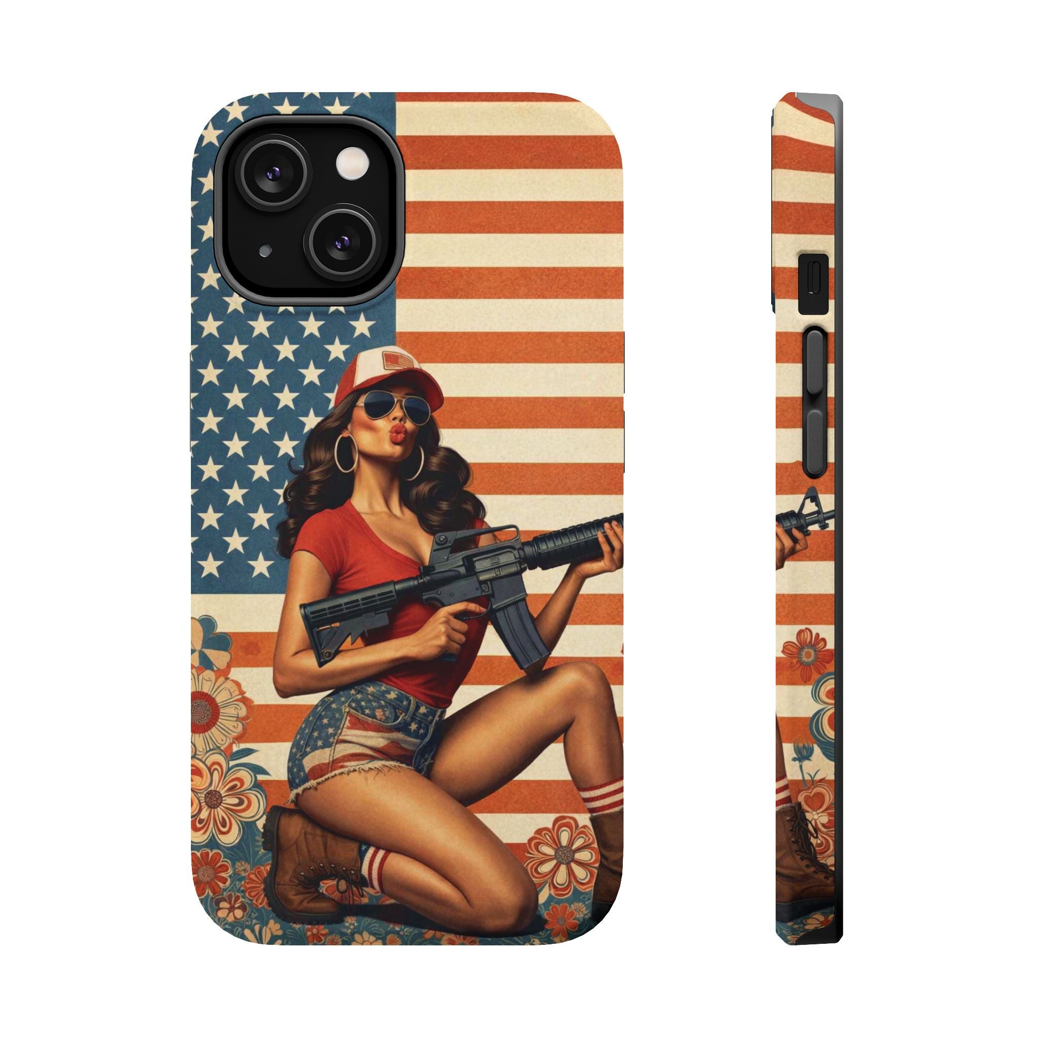Americana AR-15 Pinup Girl - Magnetic Impact‑Resistant Phone Case  iPhone 13-17 / Samsung S26  MagSafe Compatible