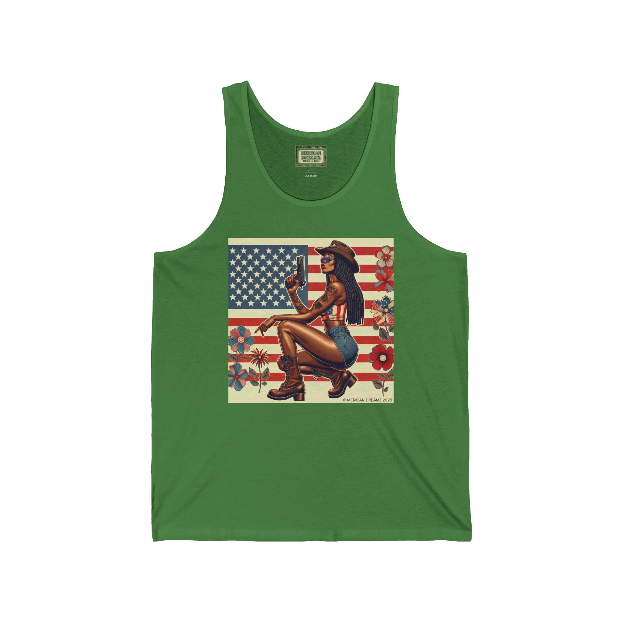Patriotic Pin-Up Tank Top — Vintage American Flag Girl Graphic