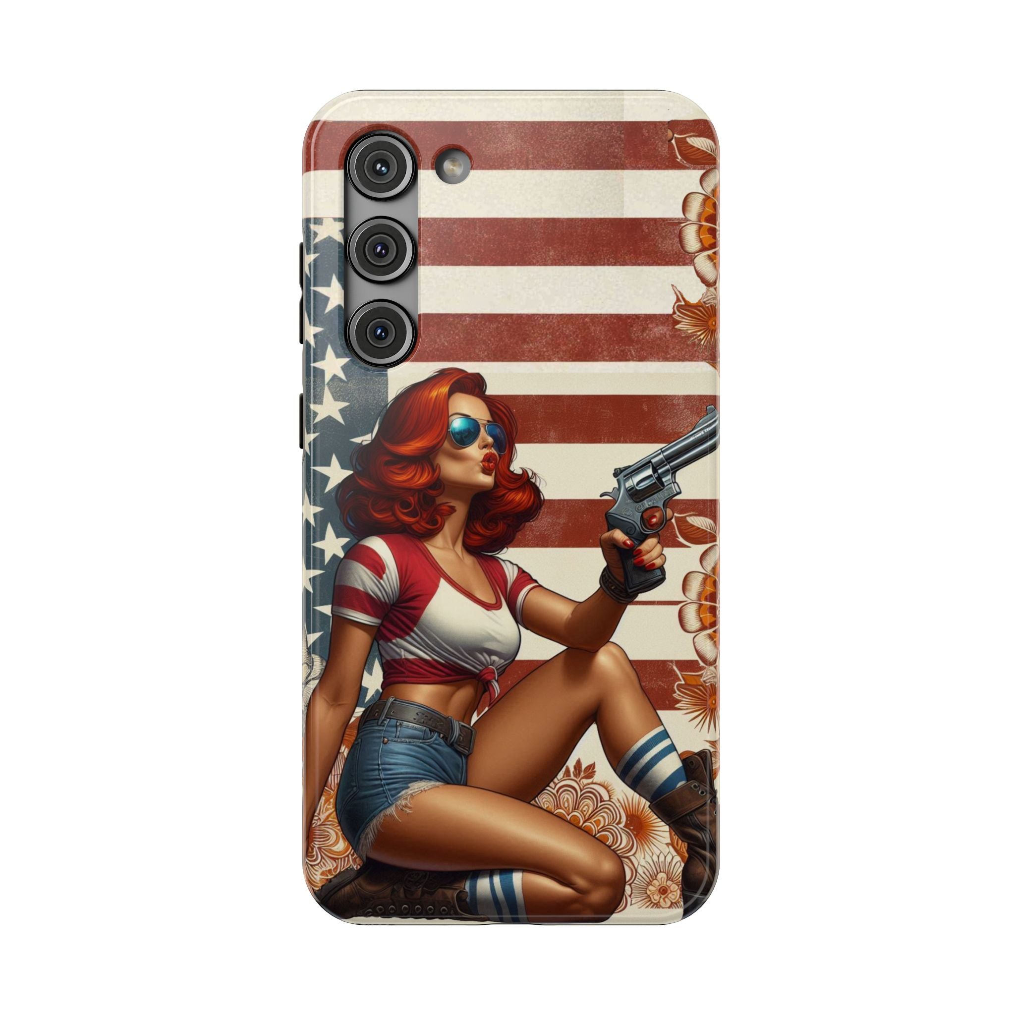 Americana 44 Magnum Pinup Girl - Impact‑Resistant Phone Case   Samsung Galaxy Series S22 / S22+ / S22 Ultra - S25 / S25+ / S25 Ultra