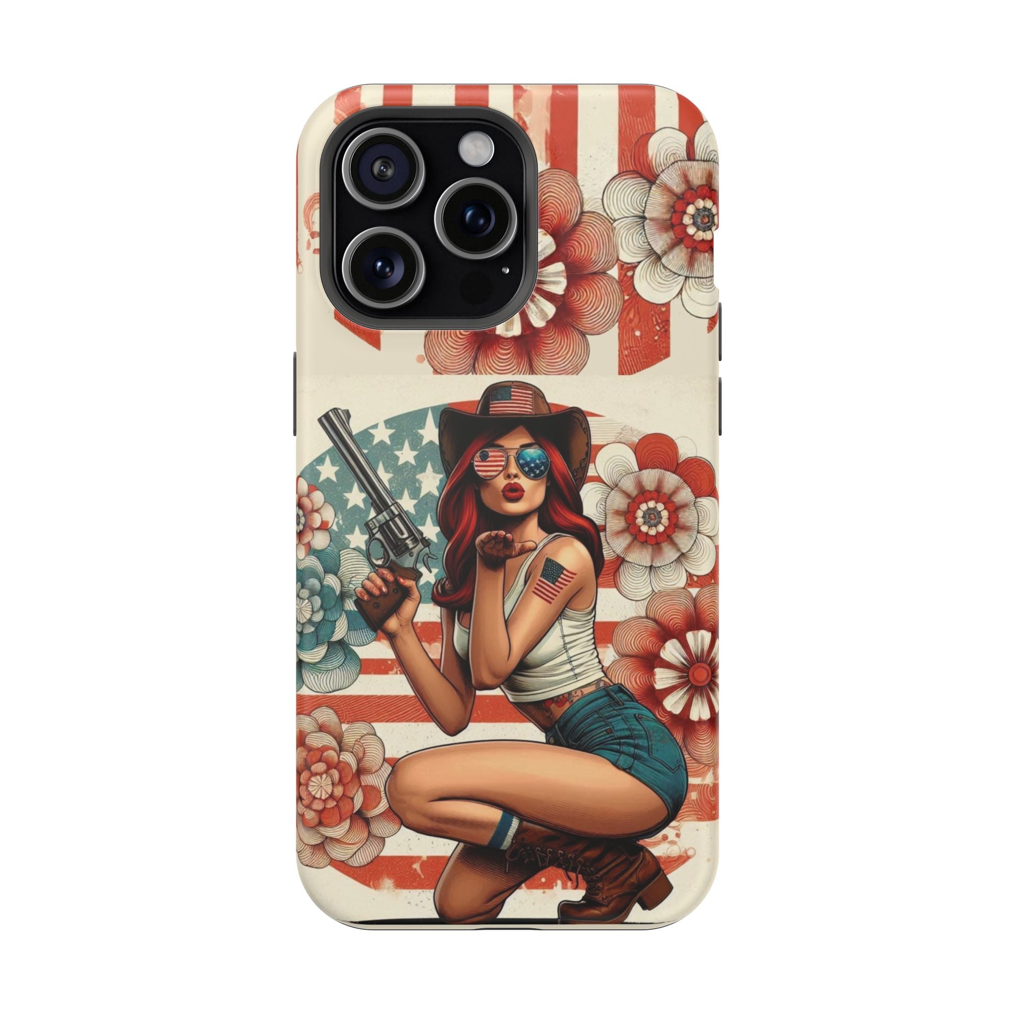 Americana .44 Magnum Pinup Girl - Magnetic Impact‑Resistant Phone Case  iPhone 13-17 / Samsung S26  MagSafe Compatible