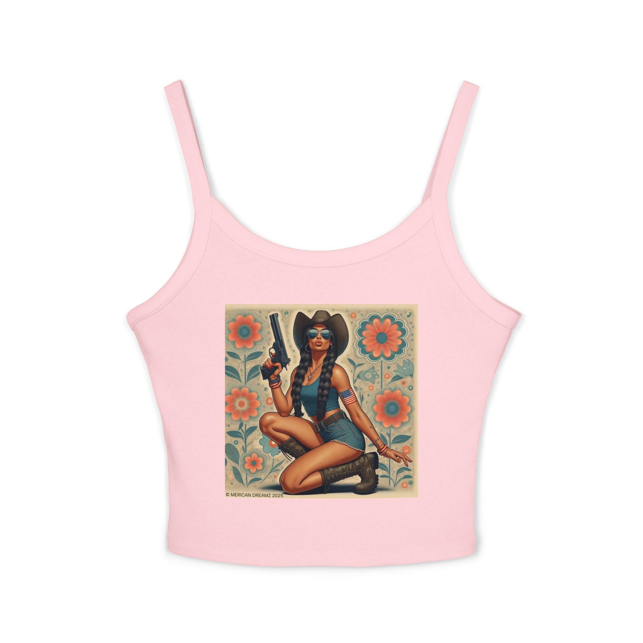 Retro Pinup Girl Tank Top — Vintage Floral Spaghetti Strap