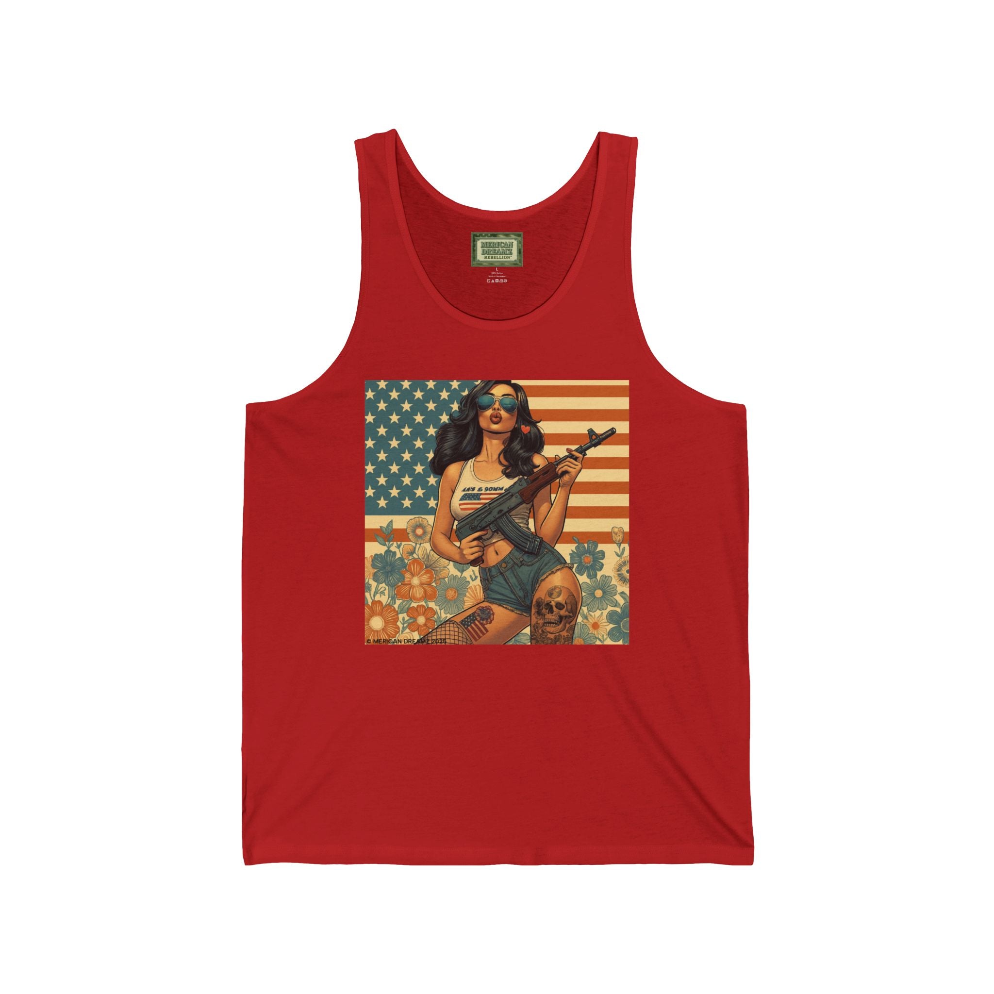 Patriotic Pin-Up Tank Top — Vintage American Flag Girl Graphic