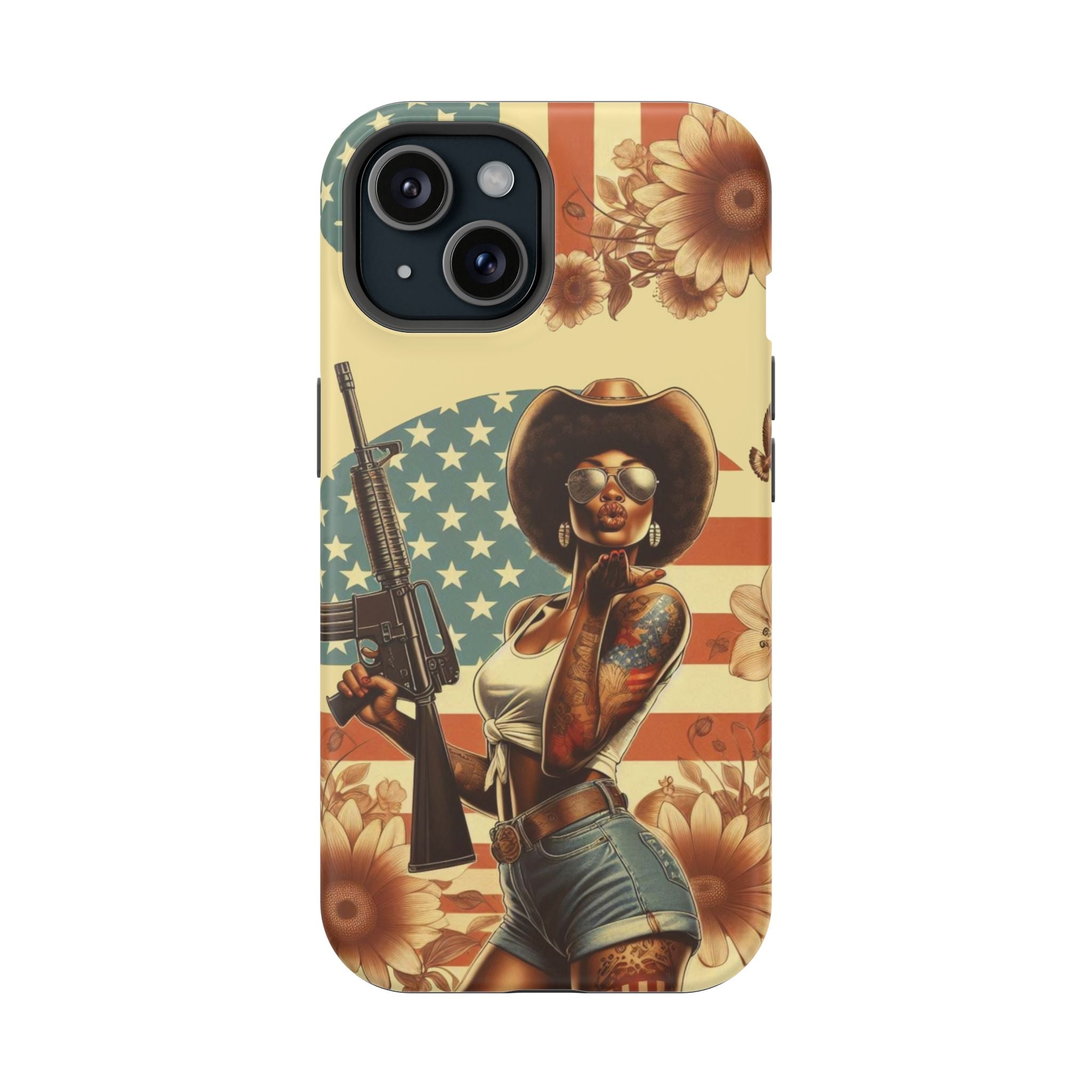 Americana AR-15 Pinup Girl - Magnetic Impact‑Resistant Phone Case  iPhone 13-17 / Samsung S26  MagSafe Compatible