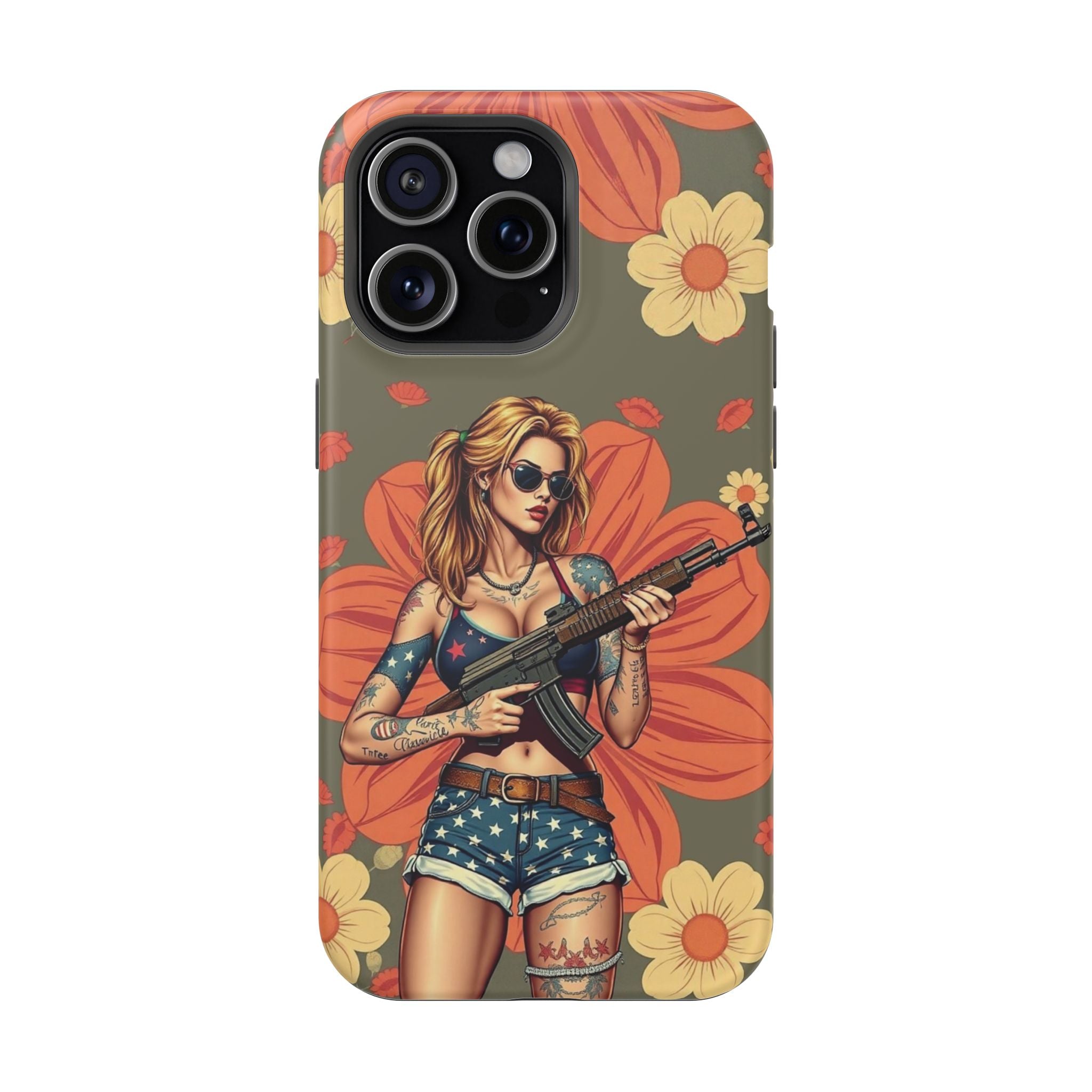 Americana AK-47 Pinup Girl - Magnetic Impact‑Resistant Phone Case  iPhone 13-17 / Samsung S26  MagSafe Compatible