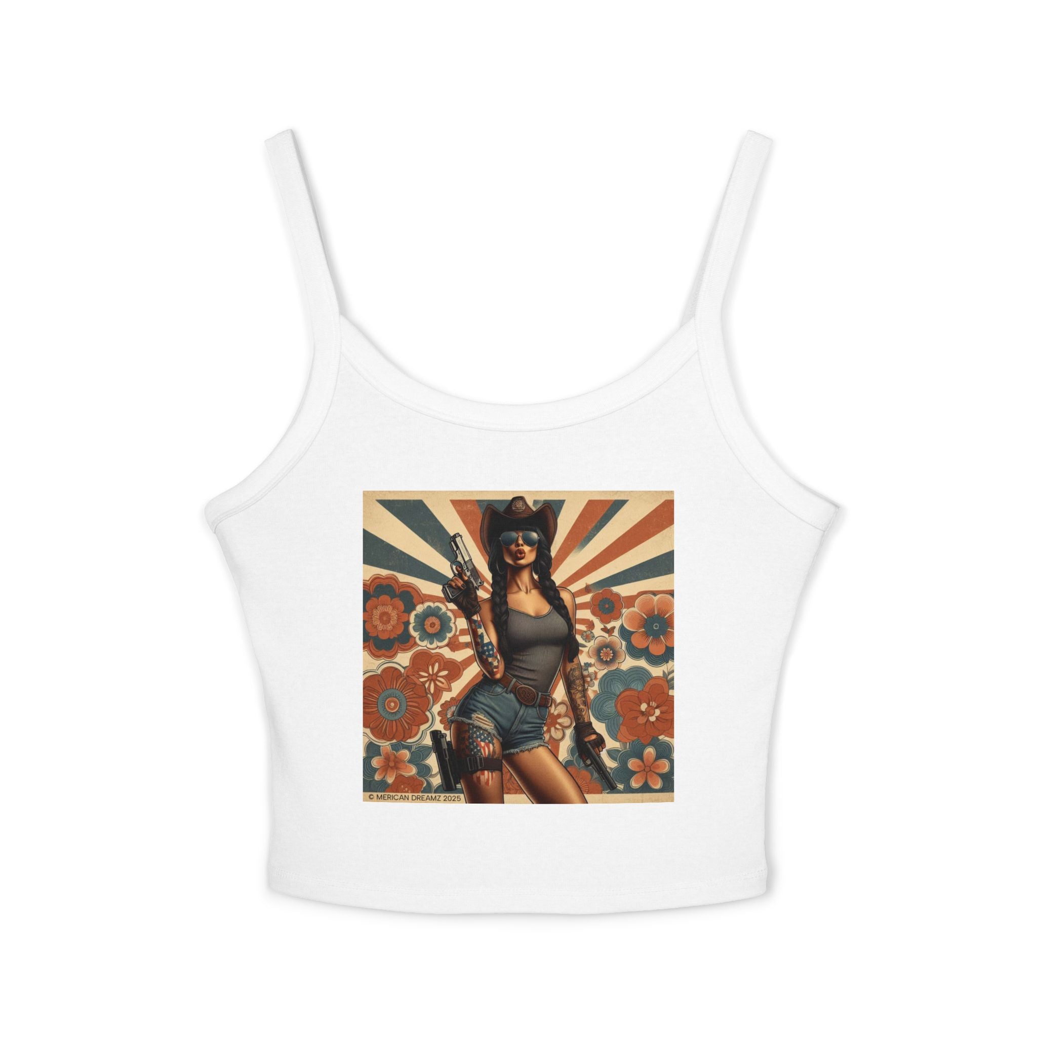 Retro Pinup Girl Tank Top — Vintage Floral Spaghetti Strap
