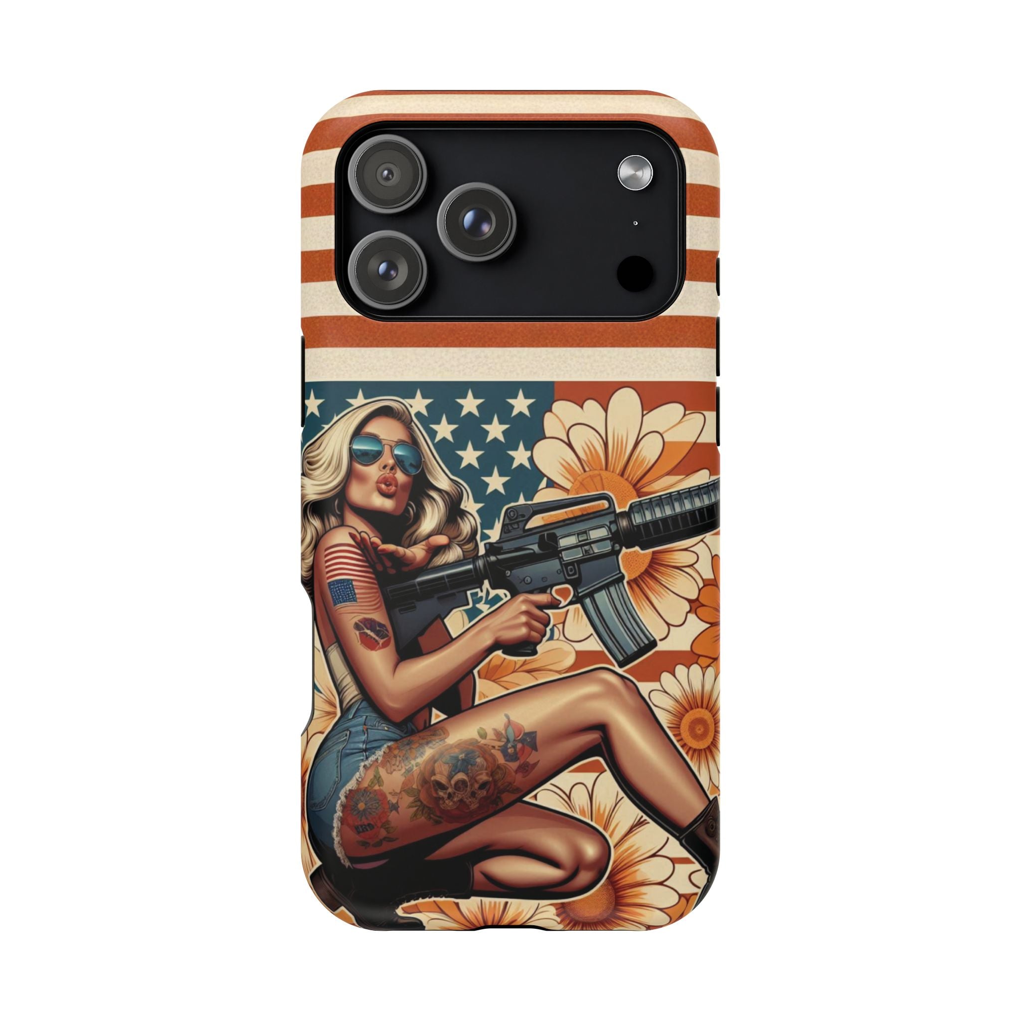 Americana AR-15 Pinup Girl - Magnetic Impact‑Resistant Phone Case  iPhone 13-17 / Samsung S26  MagSafe Compatible