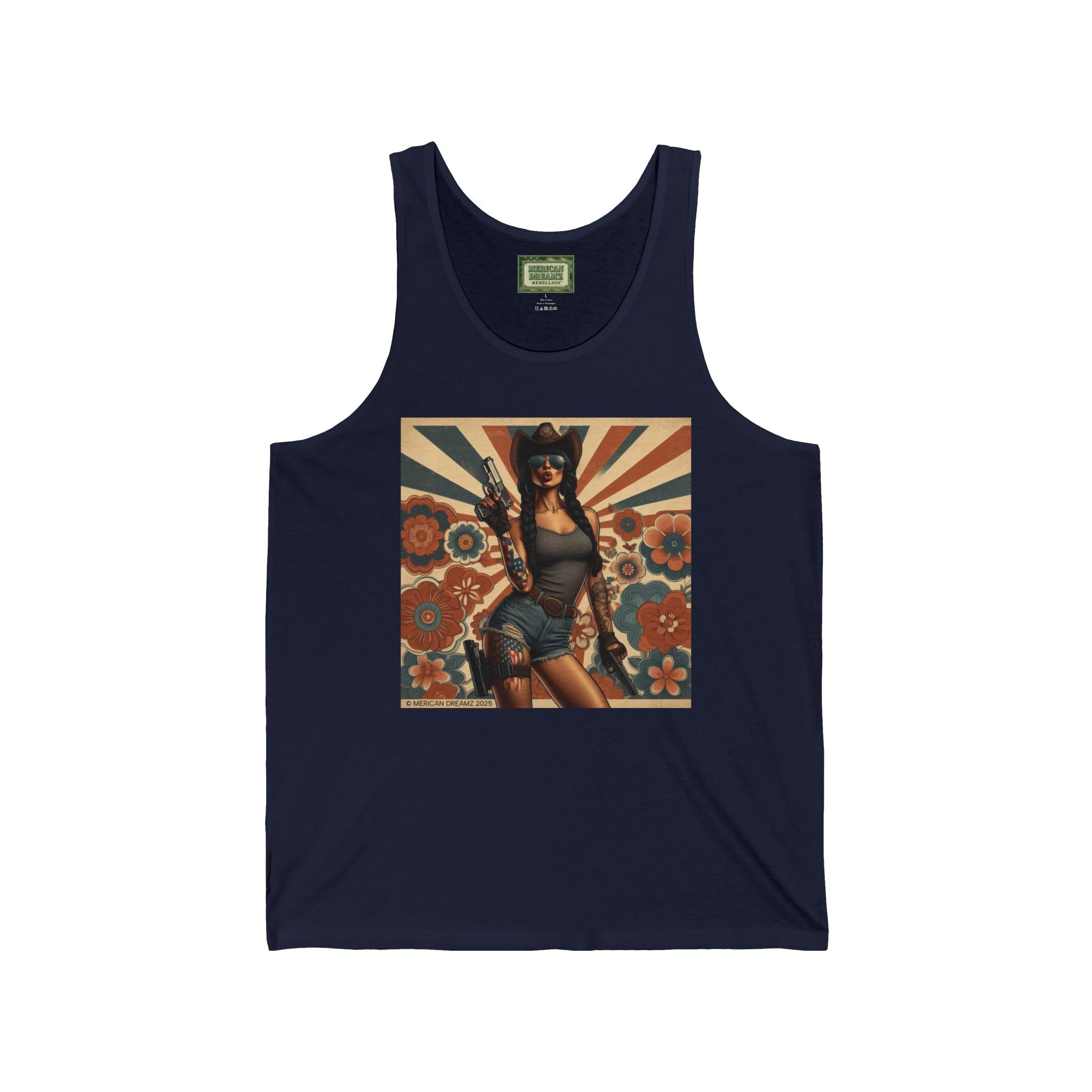 Pin-Up Tank Top — Vintage Americana Gun Flower Girl Graphic