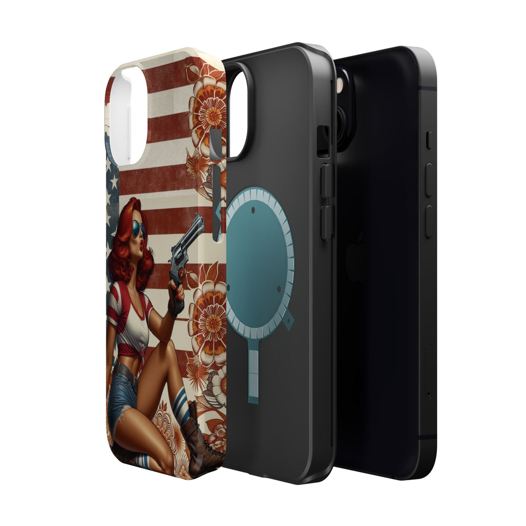 Americana .44 Magnum Pinup Girl - Magnetic Impact‑Resistant Phone Case  iPhone 13-17 / Samsung S26  MagSafe Compatible