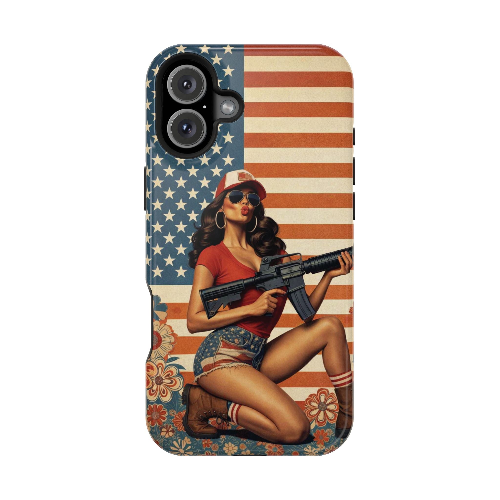 Americana AR-15 Pinup Girl - Magnetic Impact‑Resistant Phone Case  iPhone 13-17 / Samsung S26  MagSafe Compatible