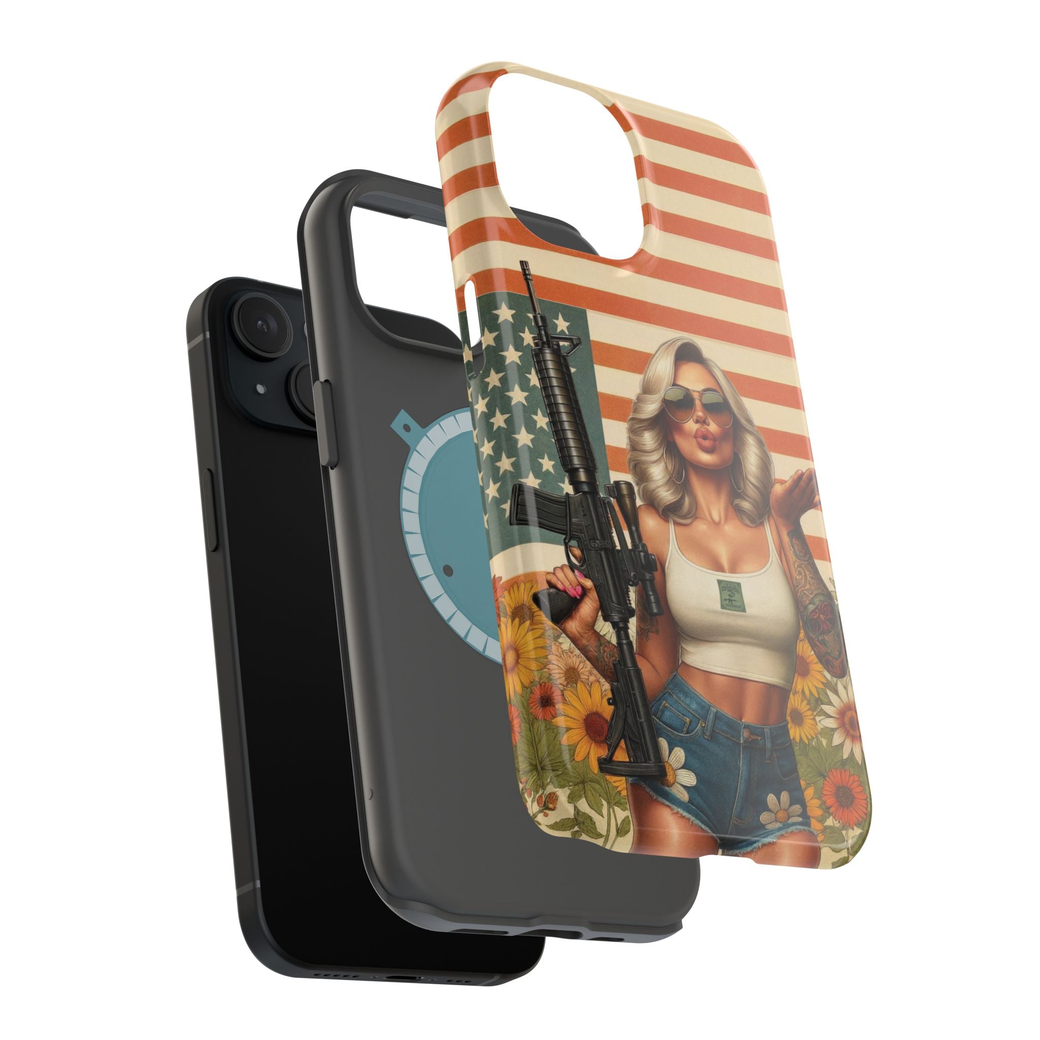Americana AR-15 Pinup Girl - Magnetic Impact‑Resistant Phone Case  iPhone 13-17 / Samsung S26  MagSafe Compatible