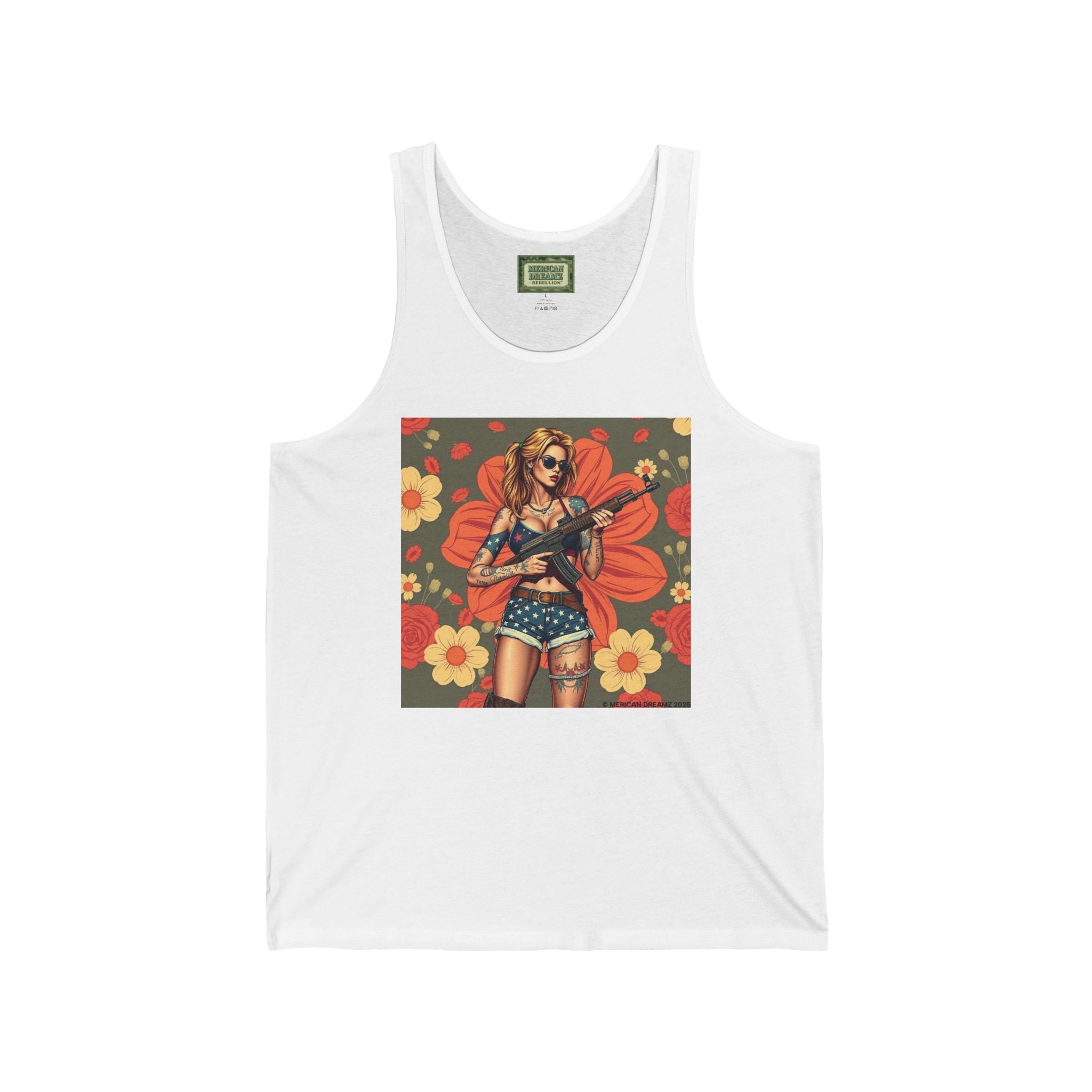 Pin-Up Tank Top — Vintage Americana Gun Flower Girl Graphic