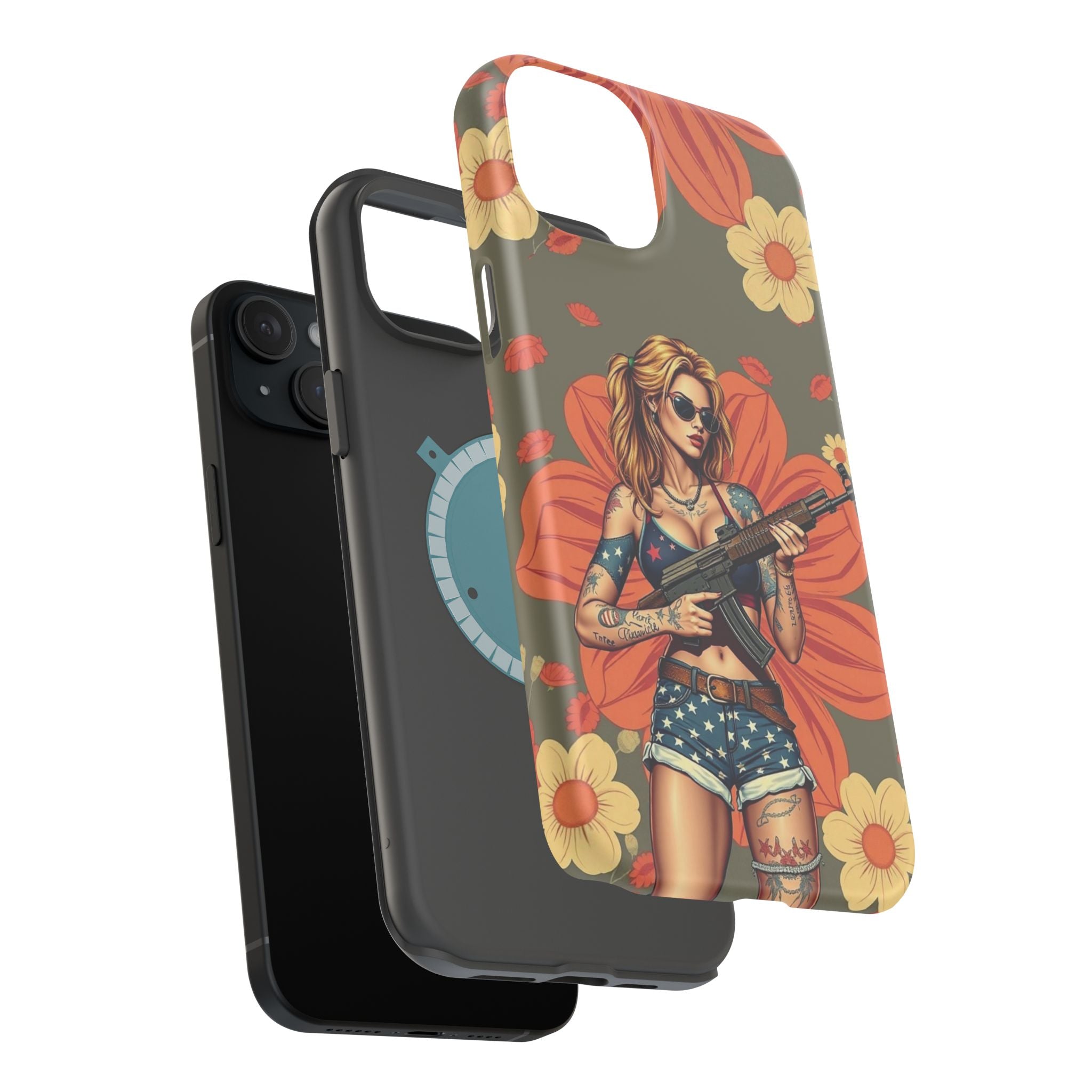 Americana AK-47 Pinup Girl - Magnetic Impact‑Resistant Phone Case  iPhone 13-17 / Samsung S26  MagSafe Compatible