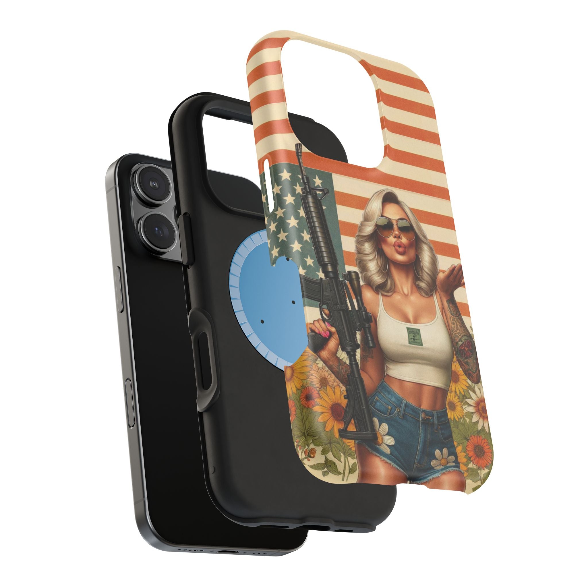 Americana AR-15 Pinup Girl - Magnetic Impact‑Resistant Phone Case  iPhone 13-17 / Samsung S26  MagSafe Compatible
