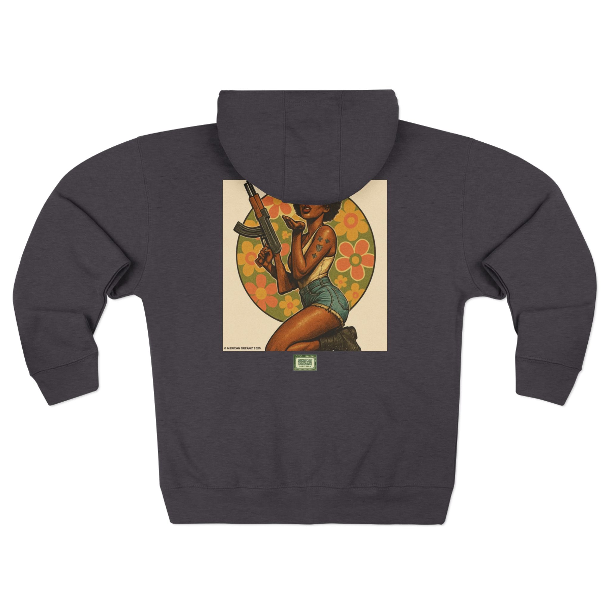 Americana Pinup girl with AK-47 Zip Hoodie — Retro Vintage Patriotic Graphic