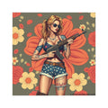 Car Magnet Americana Pinup girl with Rifle | Square Vintage Floral