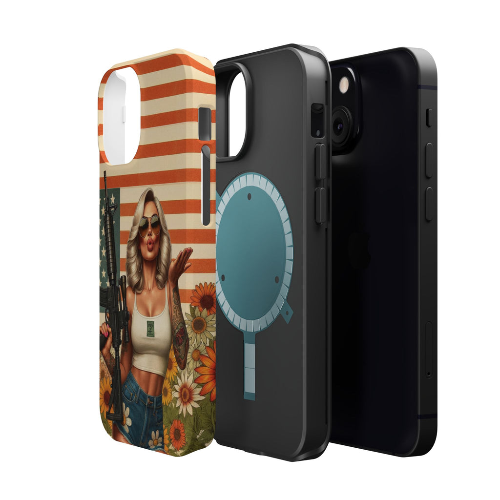 Americana AR-15 Pinup Girl - Magnetic Impact‑Resistant Phone Case  iPhone 13-17 / Samsung S26  MagSafe Compatible