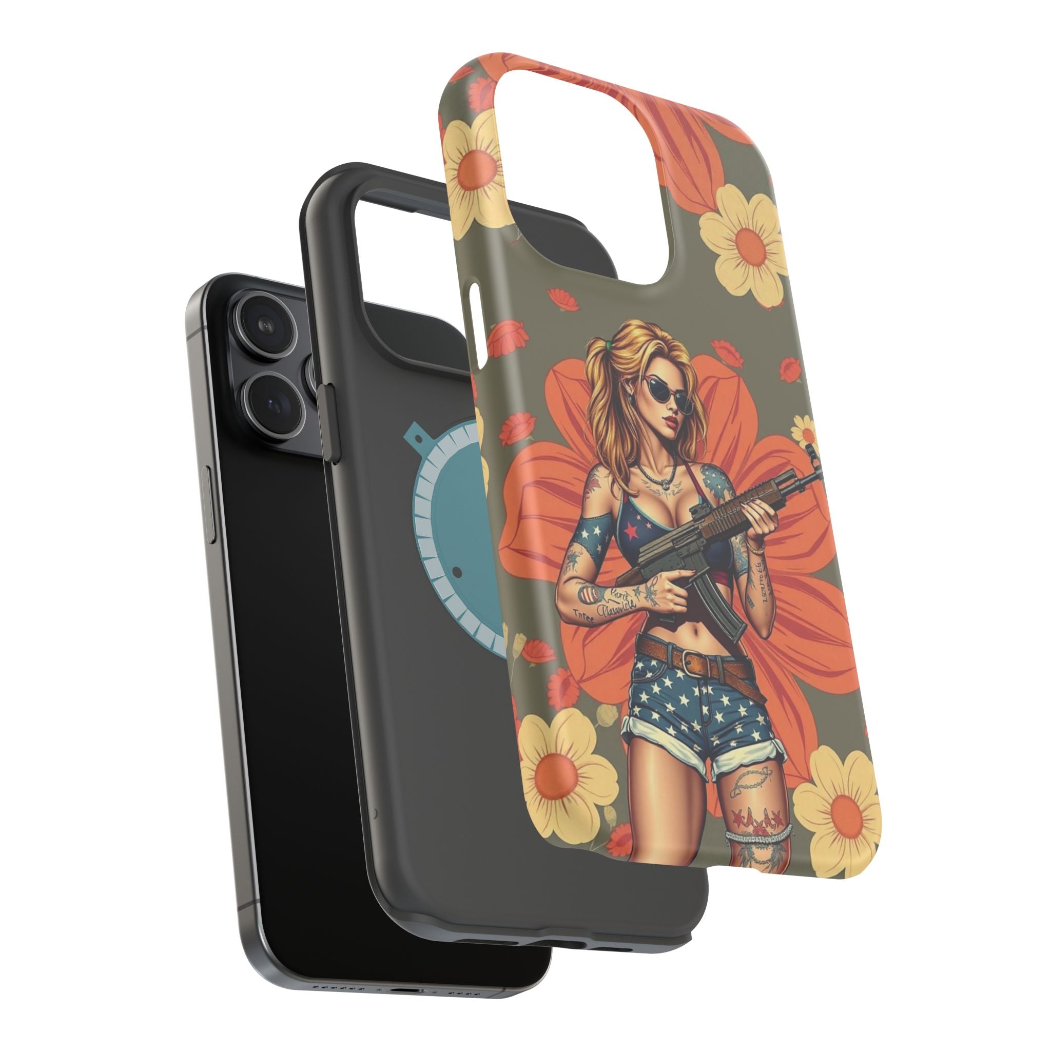 Americana AK-47 Pinup Girl - Magnetic Impact‑Resistant Phone Case  iPhone 13-17 / Samsung S26  MagSafe Compatible